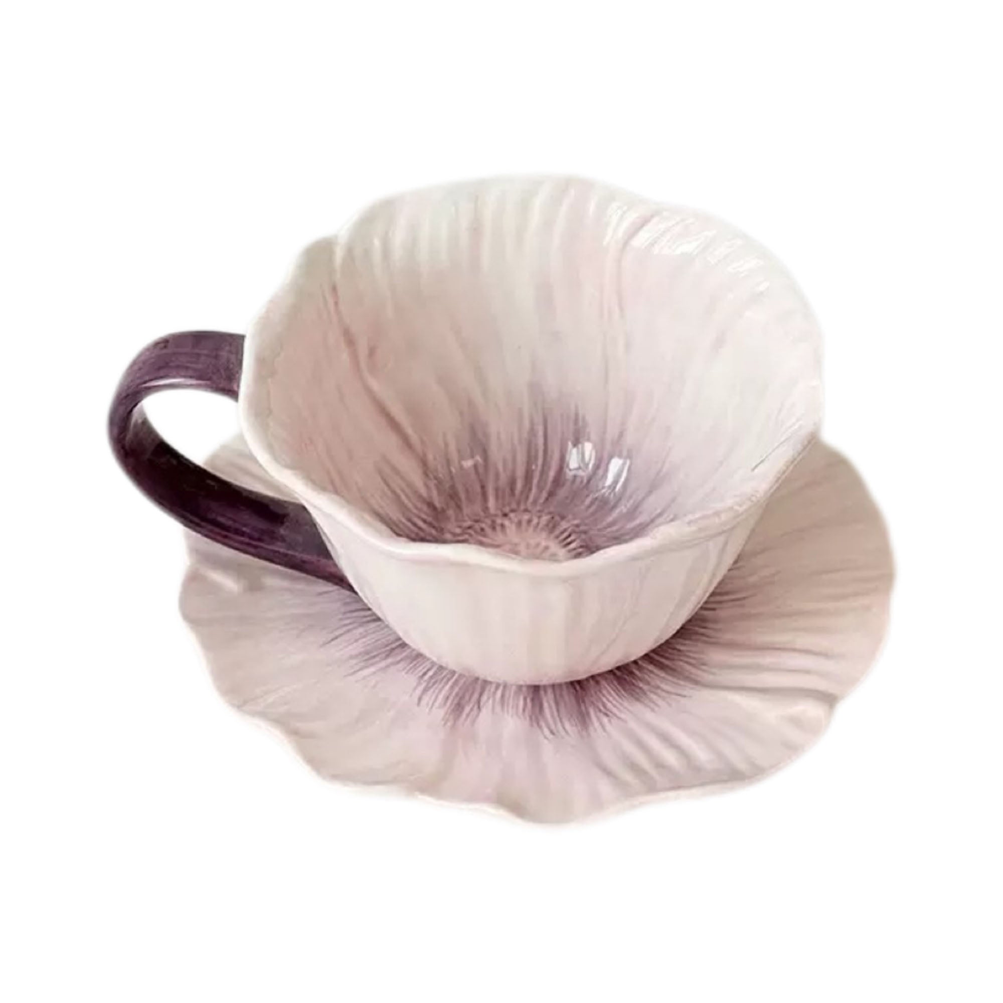 12 Oz. Handmade Floral Ceramic Coffee Cup Saucer Set