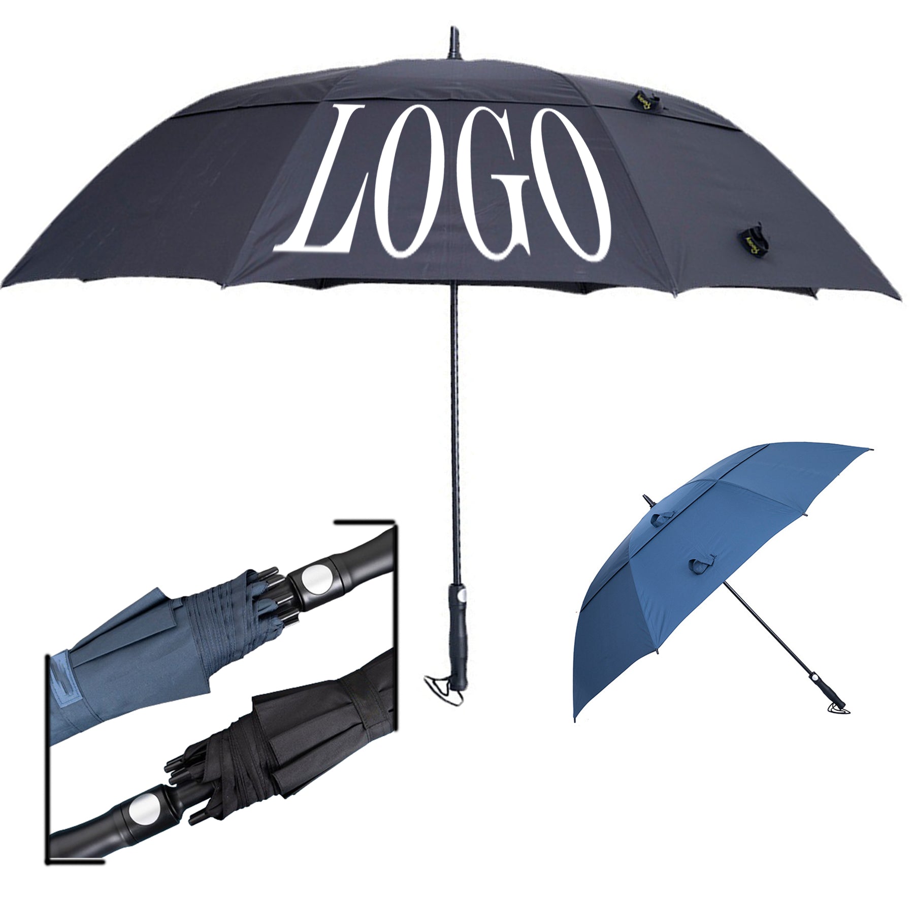 Double Storm-Resistant Fibre Straight Umbrella