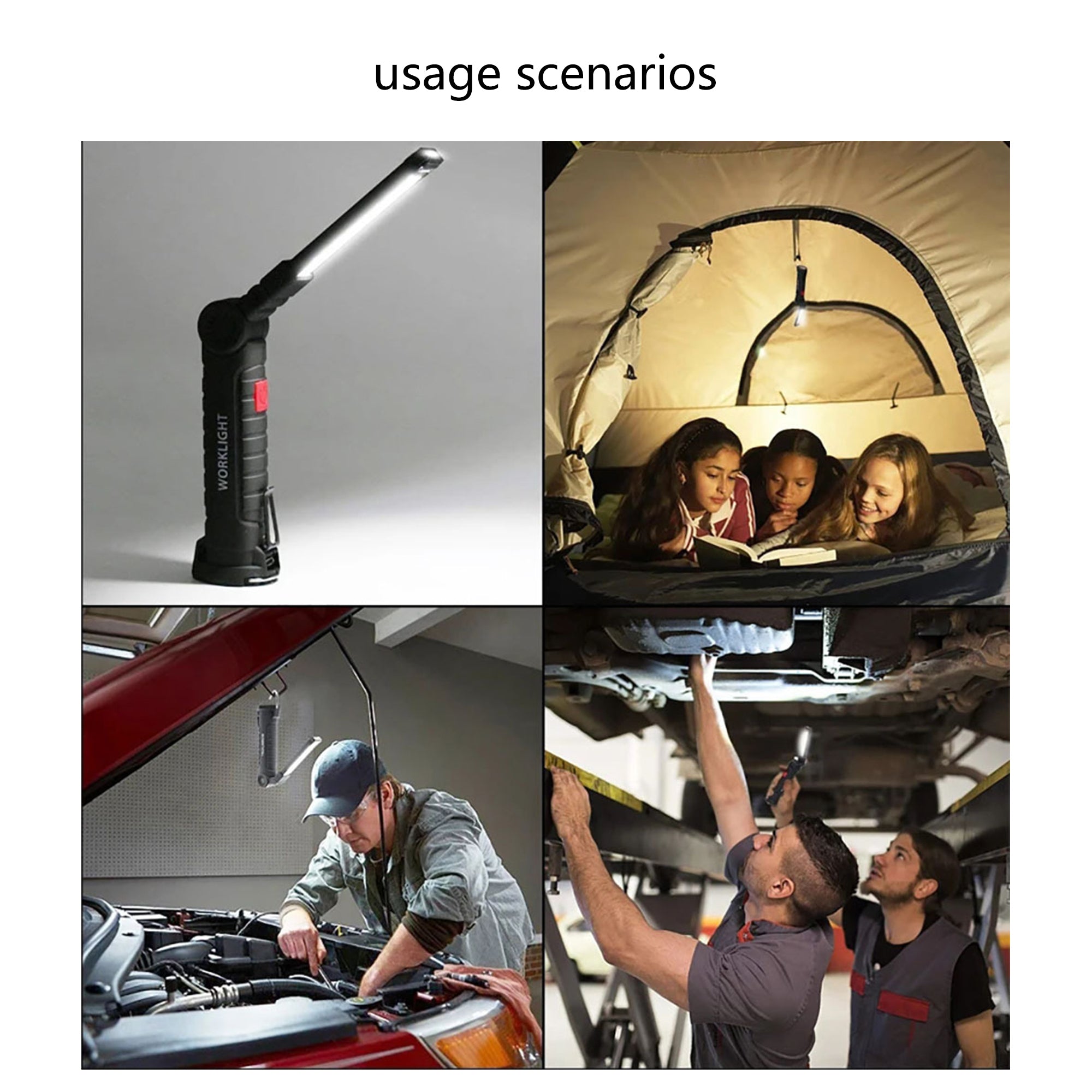 Rechargeable Led Work Flashlight Cob Lamp With Magnetic Base
