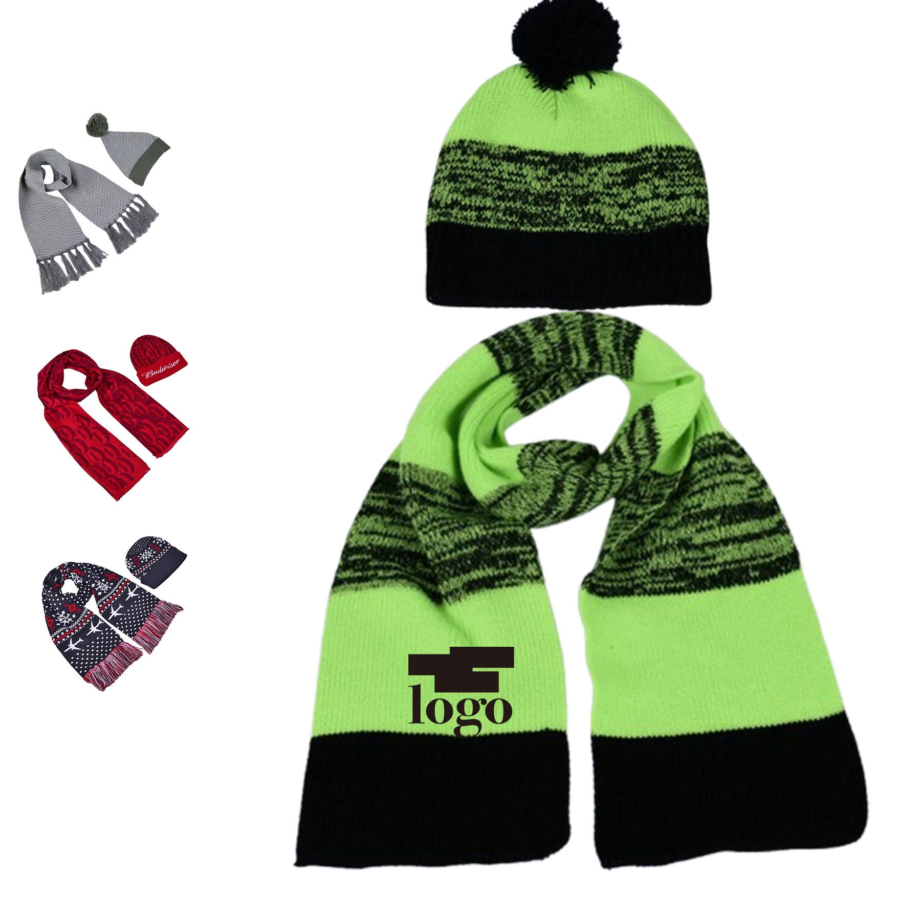 Jacquard Knitted Beanie Hat And Scarf Set