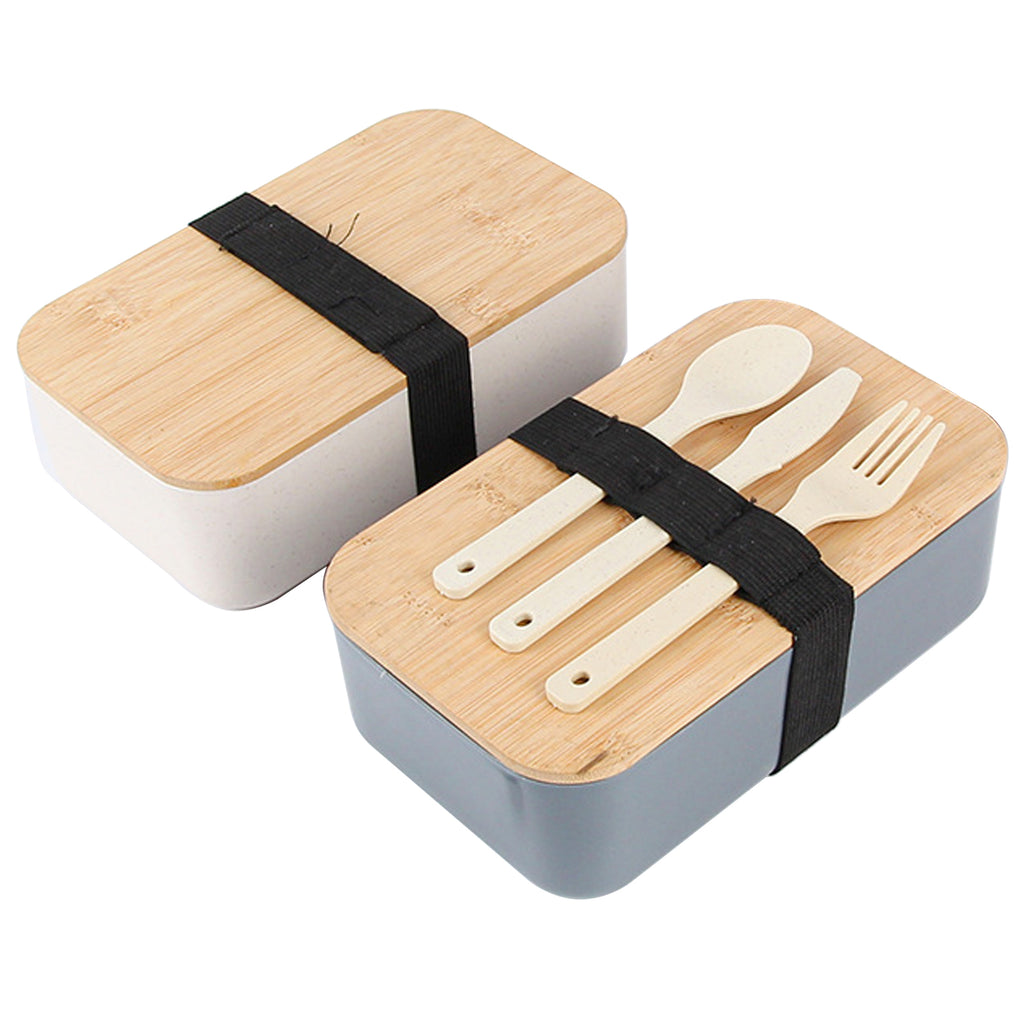 Wheat Straw Lunch Box With Nature Bamboo Lid And Utensils