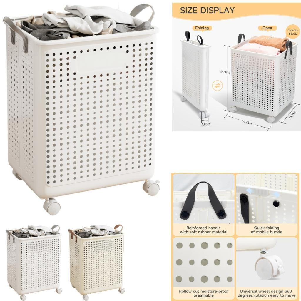 Foldable PP Laundry Basket with Wheels