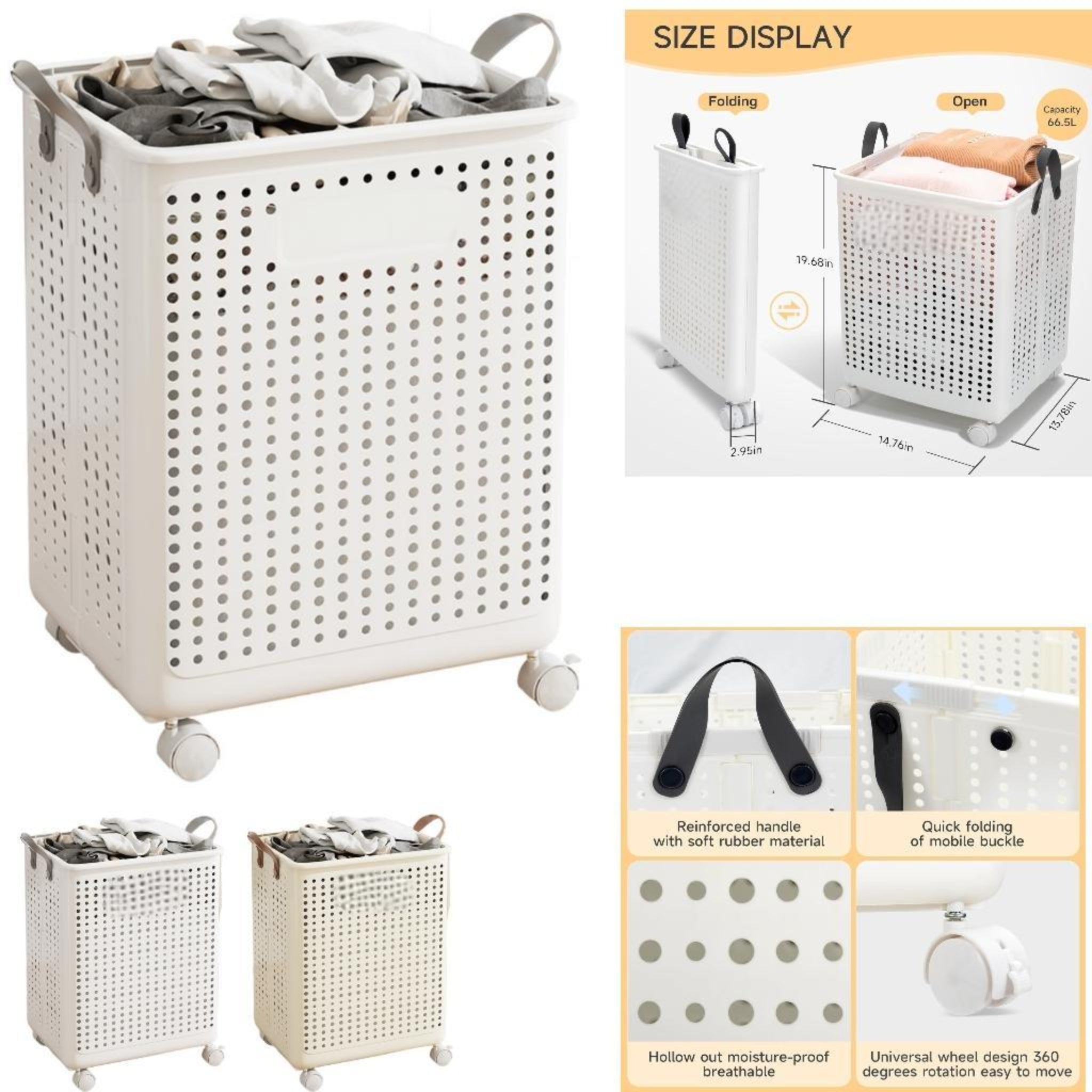 Foldable PP Laundry Basket with Wheels