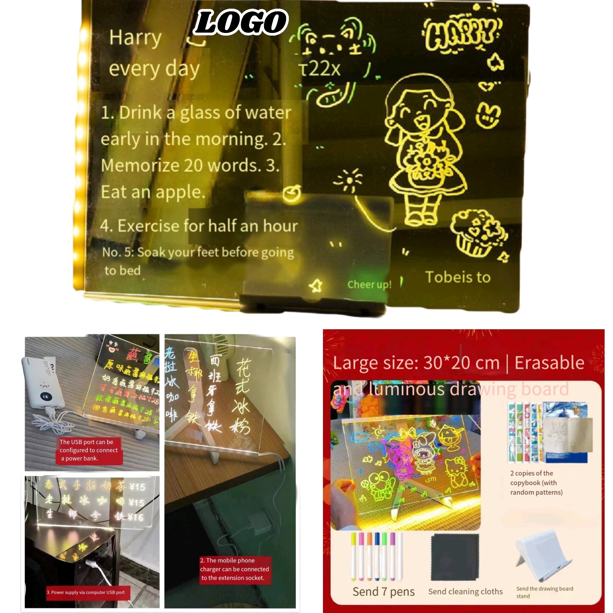 Kids Light Up 2 - Sided Acrylic Drawing Table Gift