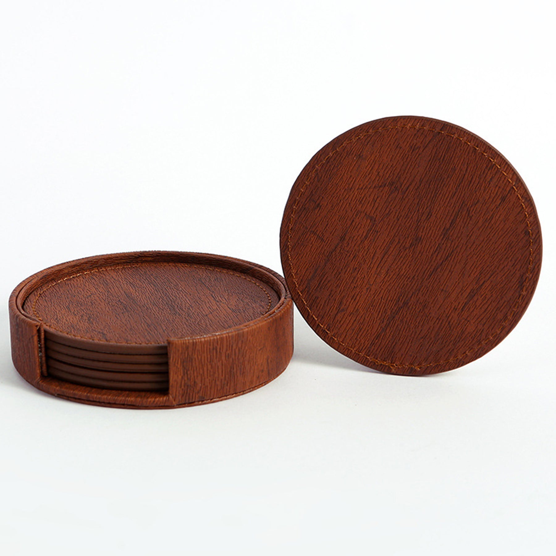 Round Leather Double Sided Insulated Coaster Set