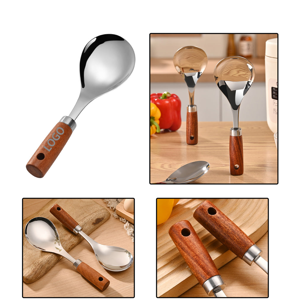 Wooden Handle Stainless Steel Serving Spoon