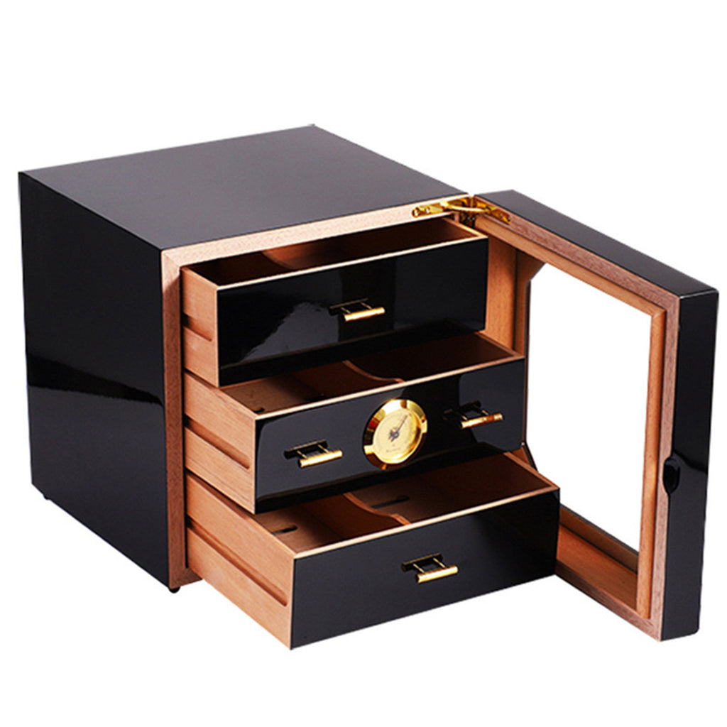 Black High Gloss Piano Finish Cedar Wood Cigar Cabinet