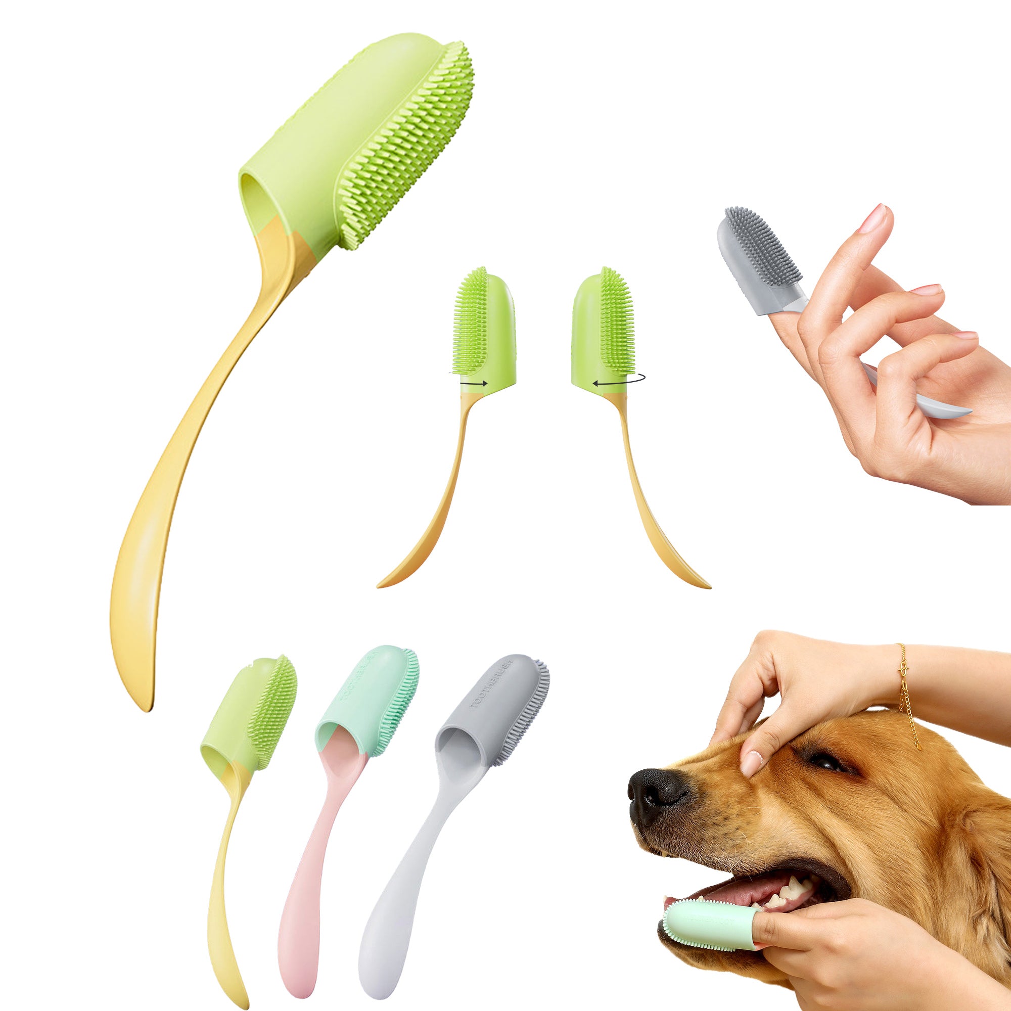 Pet Finger Toothbrush With Handle - Soft Gel Cleaner