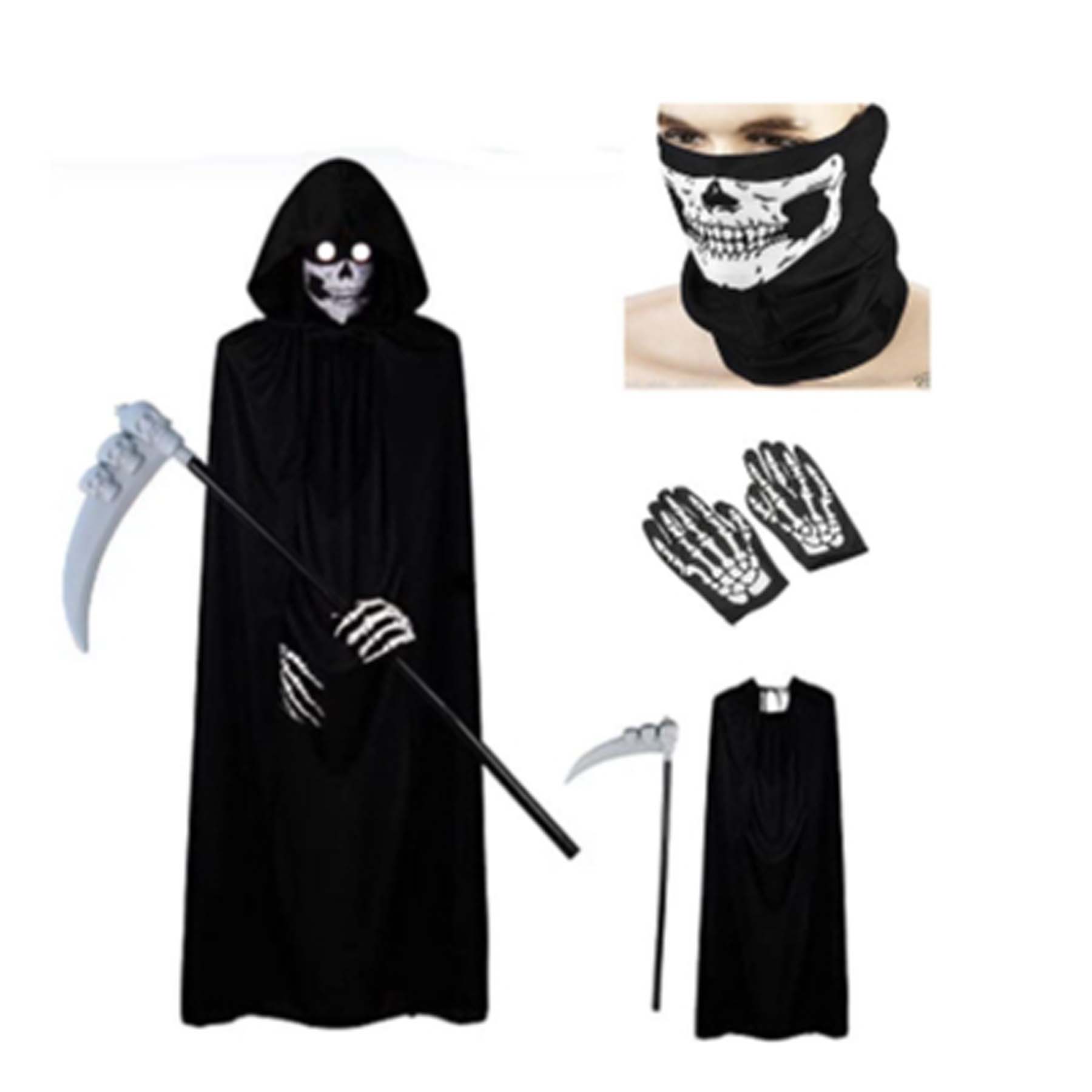 Halloween Party Adult Reaper Black Cloak Cloak Skull Mask Gloves Costume Prop Set