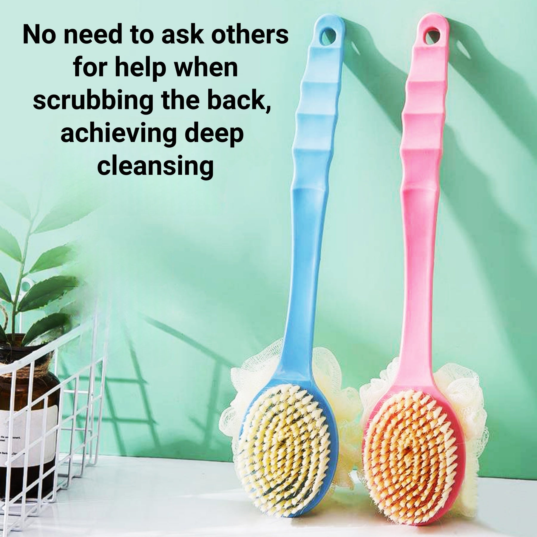 Long - Handled Soft - Bristle Bath Scrubber