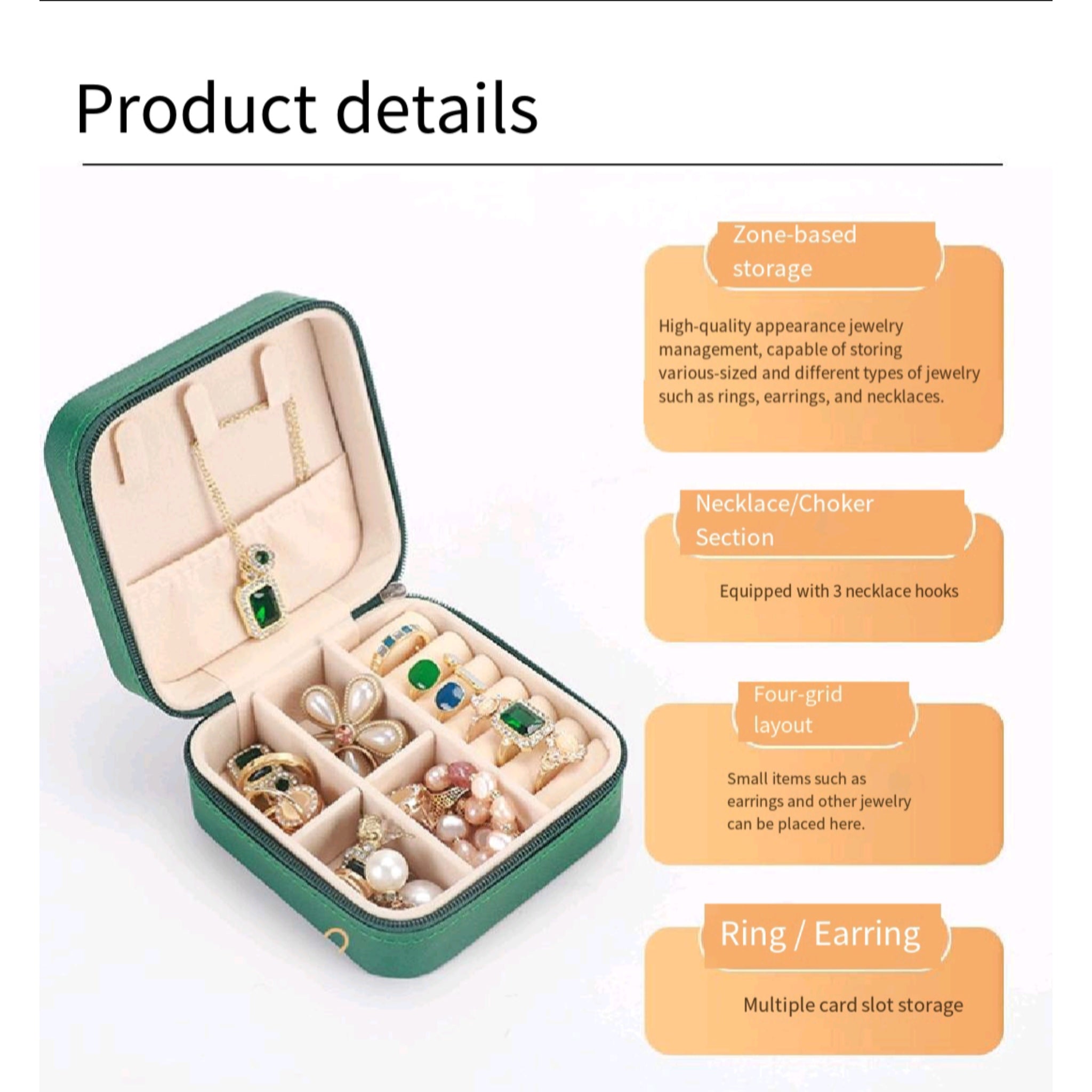 Square Zipper Jewelry Storage Box