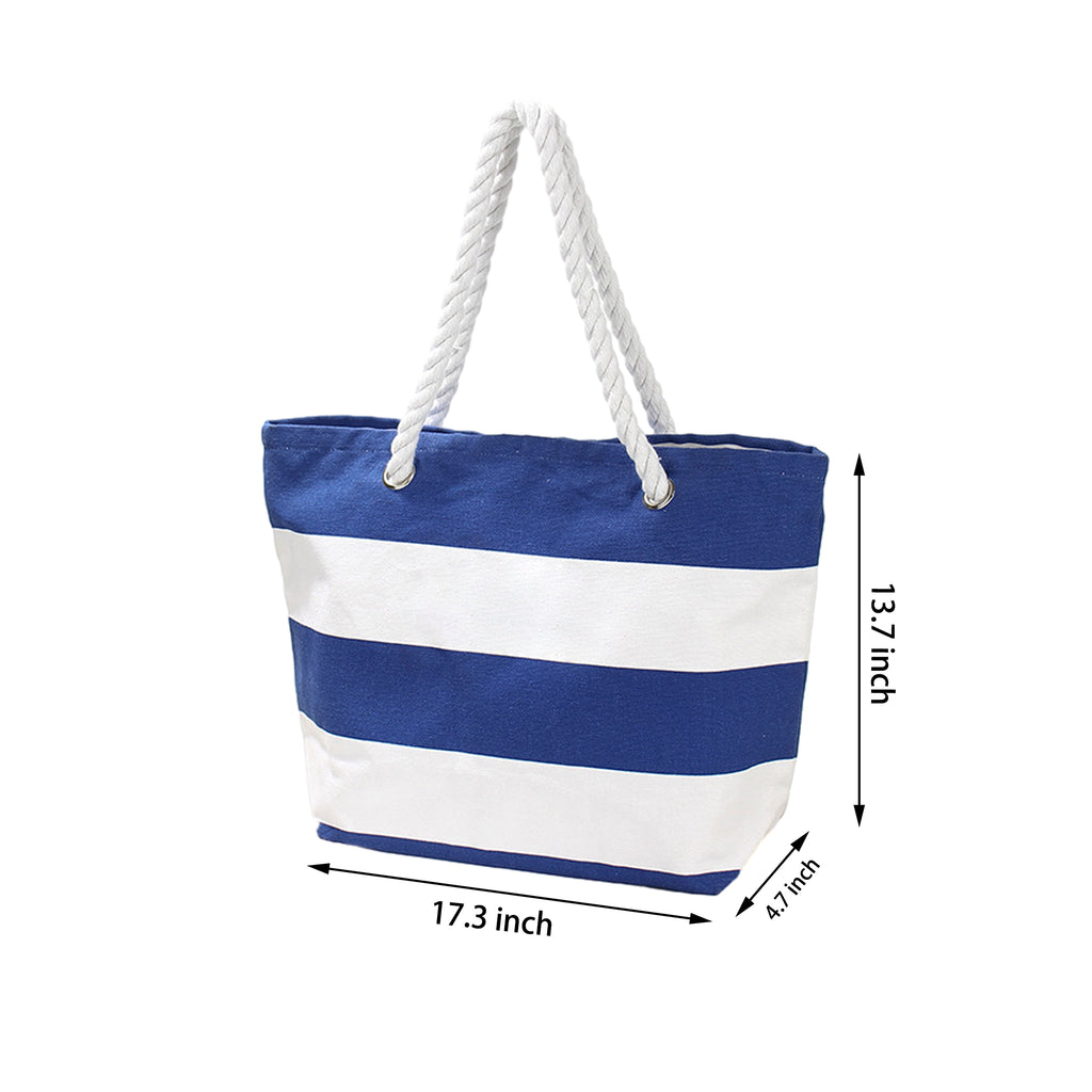 Rope Handles Canvas Tote Bag With Stripes