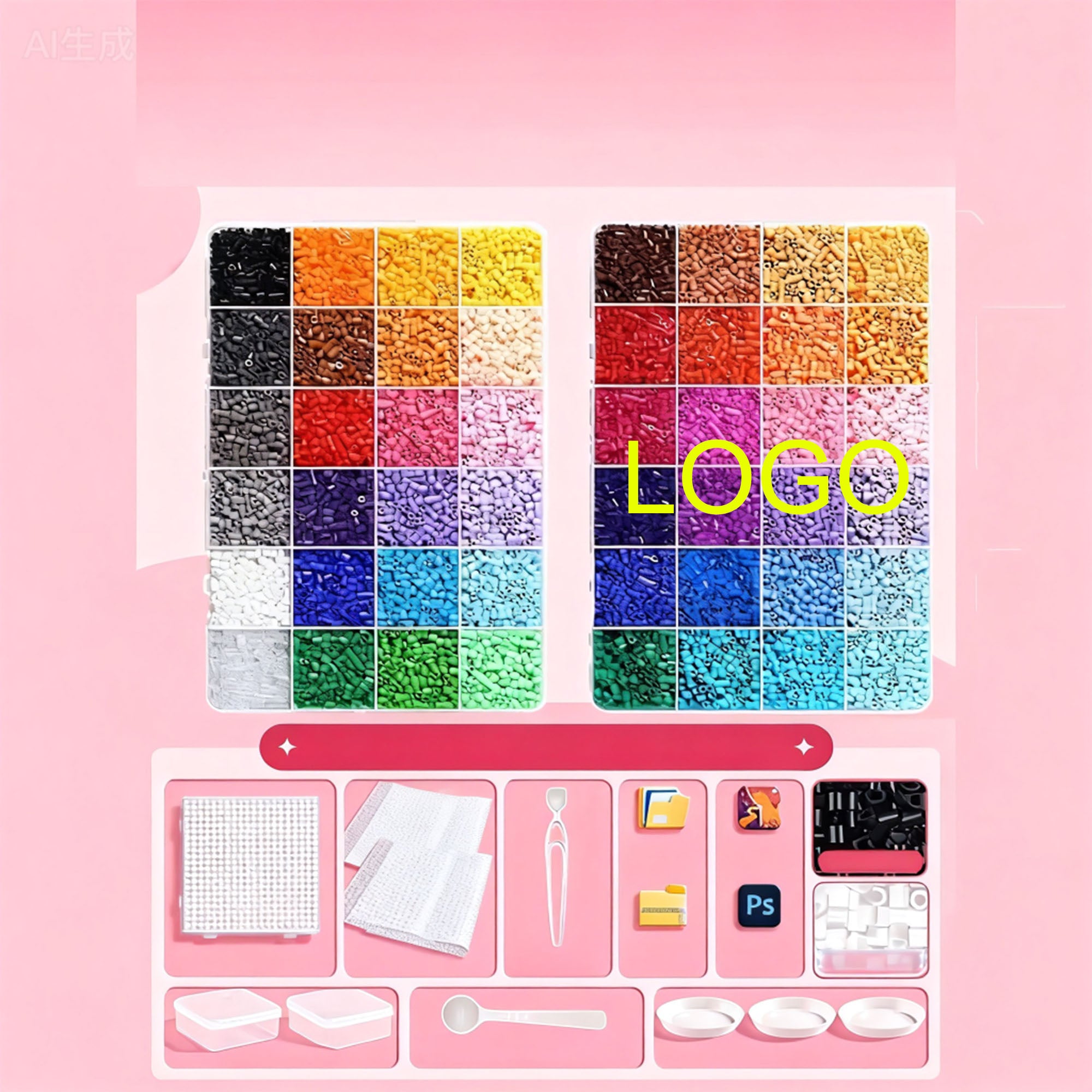 48 Color EVA Fuse Beads DIY Craft Kit Pixel Art Beads Set
