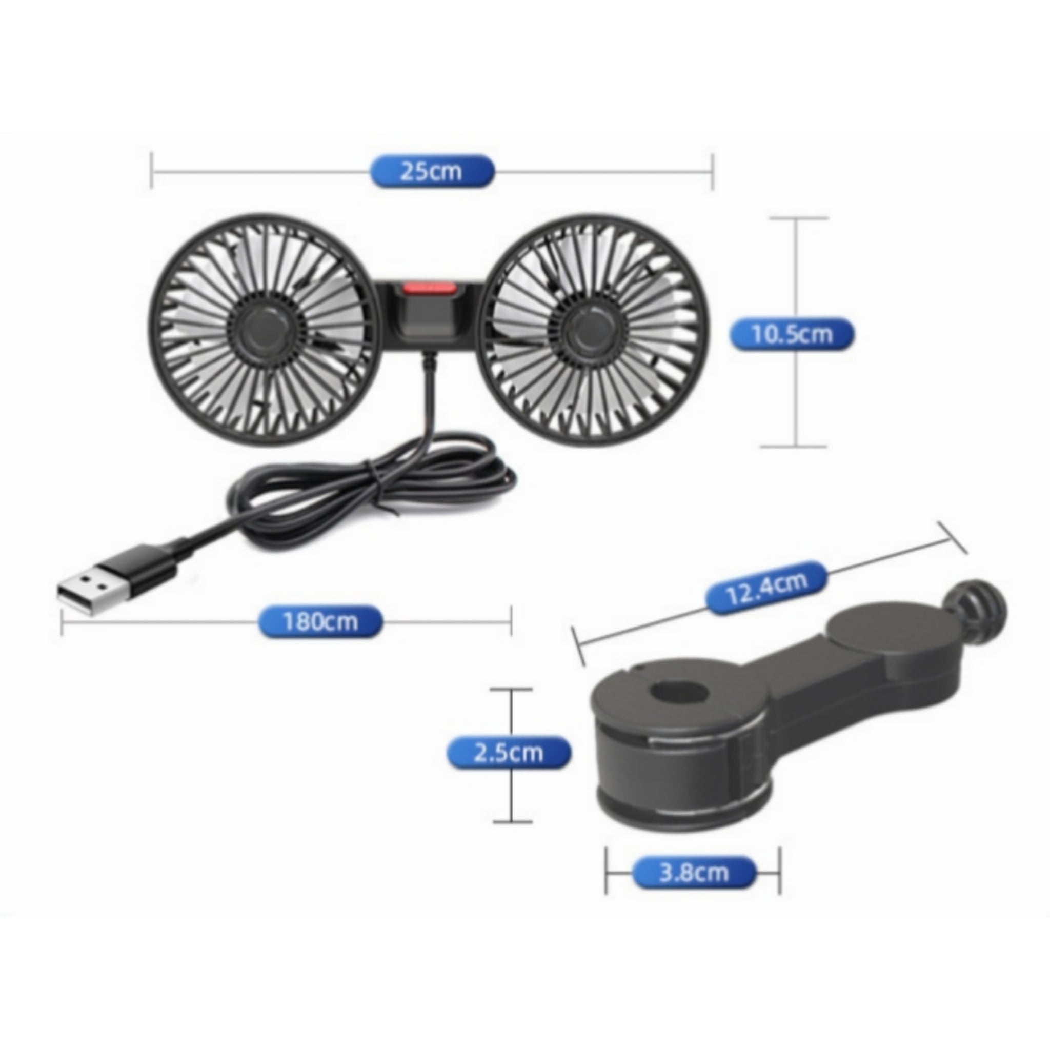 Adjustable Dual Fan Car Backseat 5V Clip Quiet