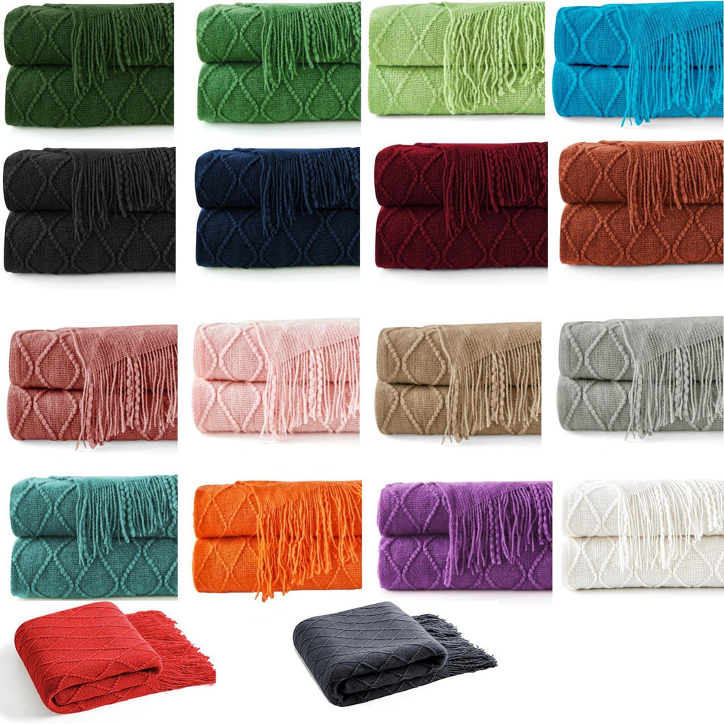 Embroidered Vintage Diamond Knitted Blanket