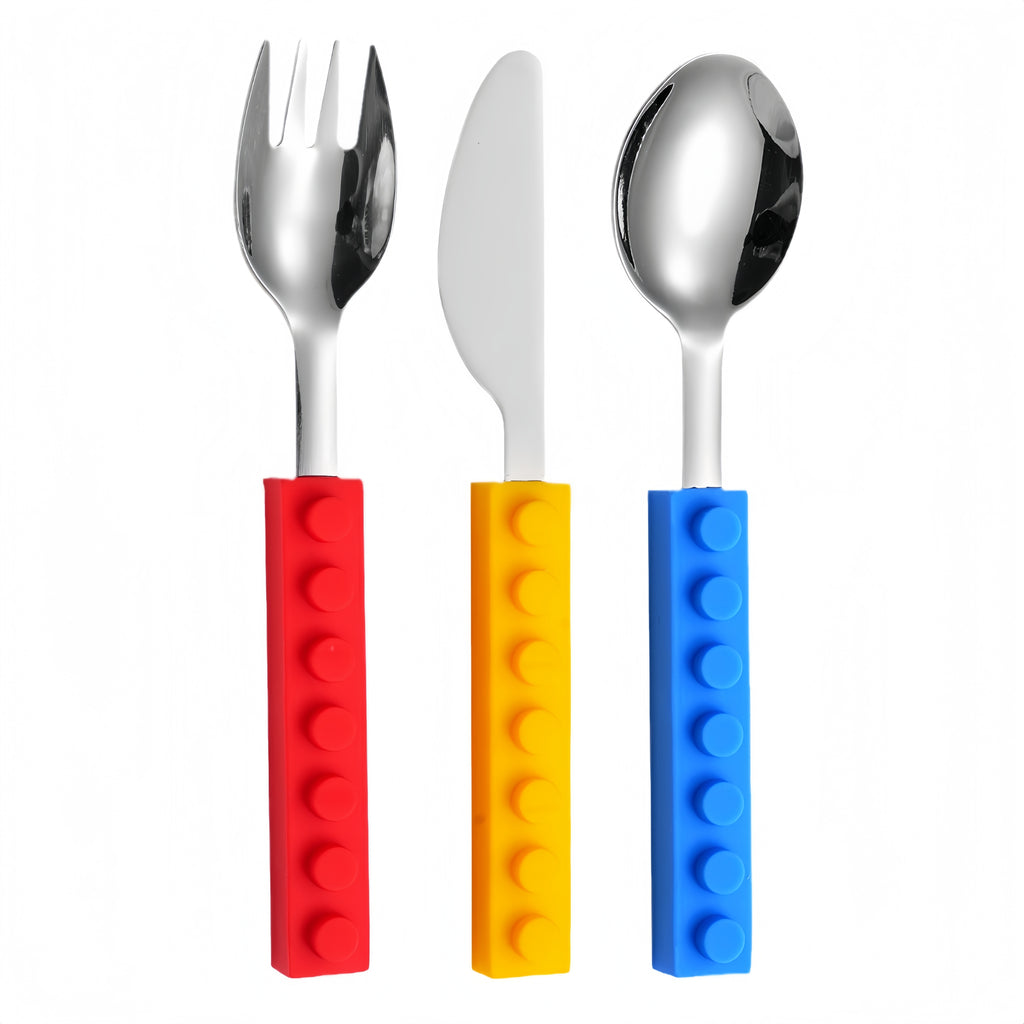 Silicone Building Blocks Stainless Steel Kids Cutlery Set