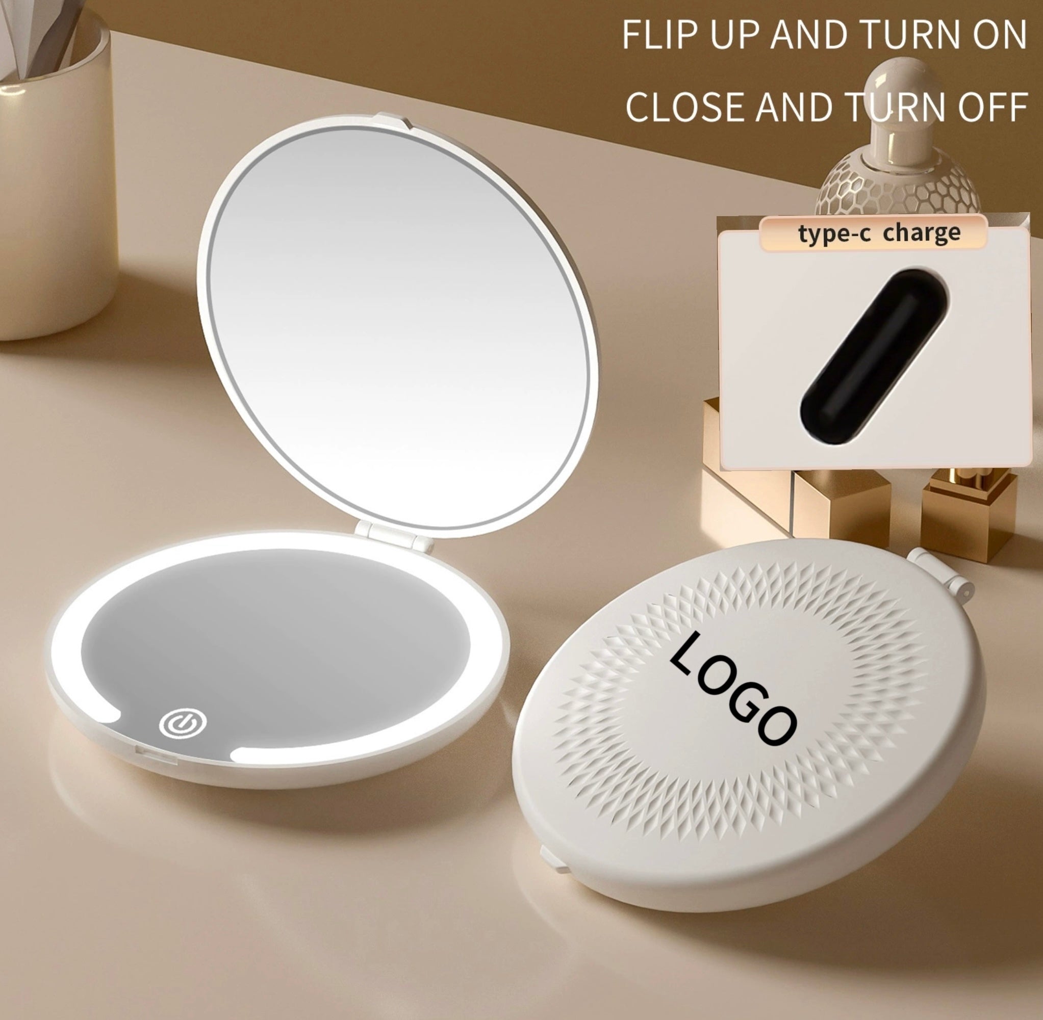 Portable Foldable Flip Cover with LED Light Mirror