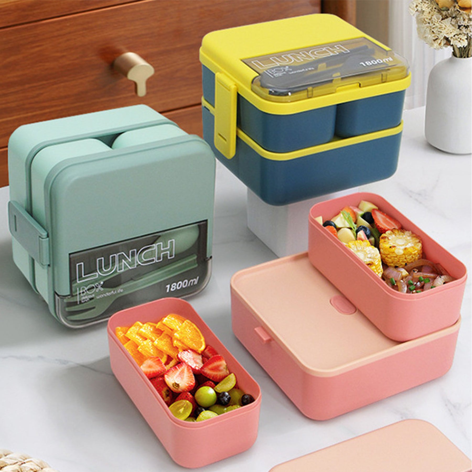 2-Layer Separable Lunch Box With Cutlery