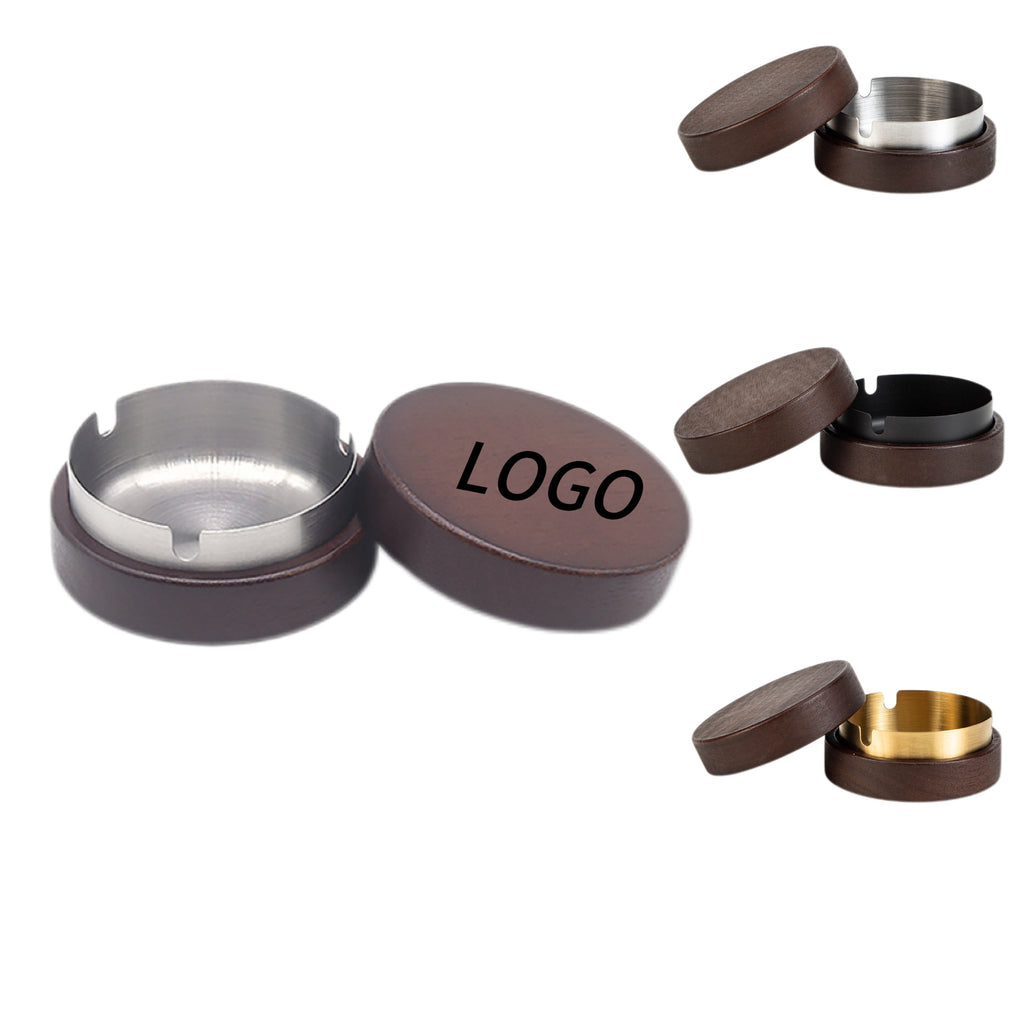 Stainless Steel Ashtray With Wooden Cover
