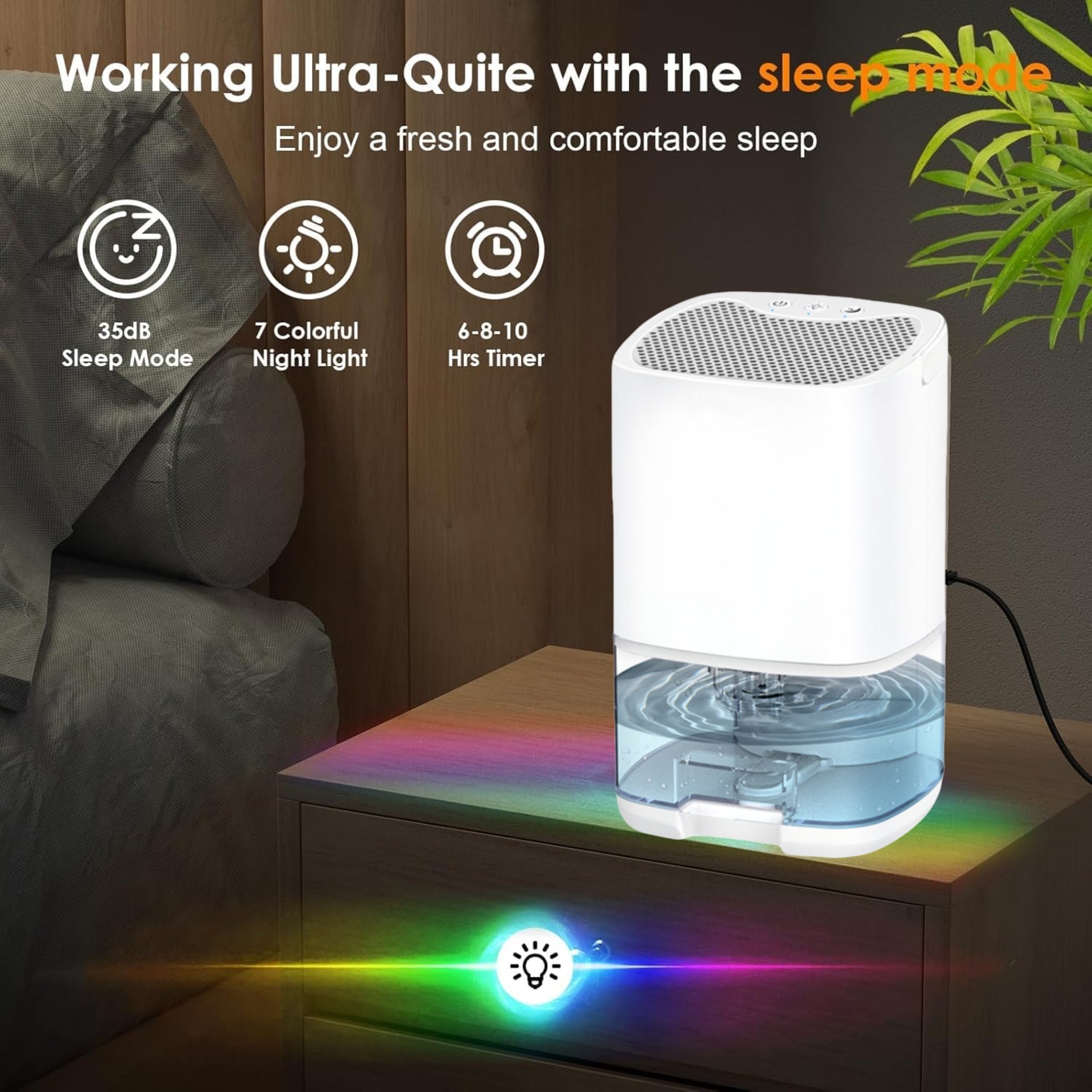 LED Color - changing Light Bedroom Dehumidifier
