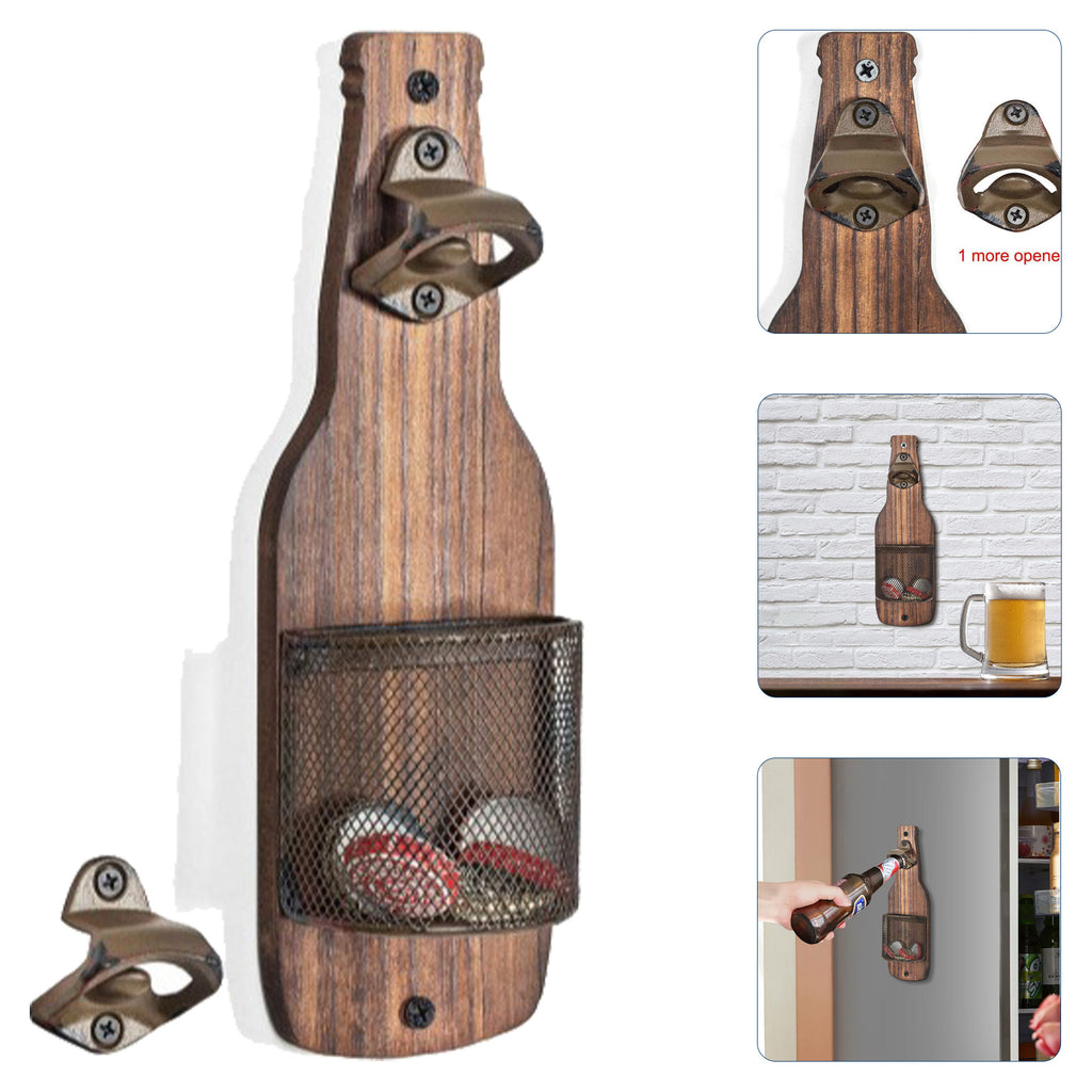 Magnetic Wooden Wall Mounted Bottle Opener