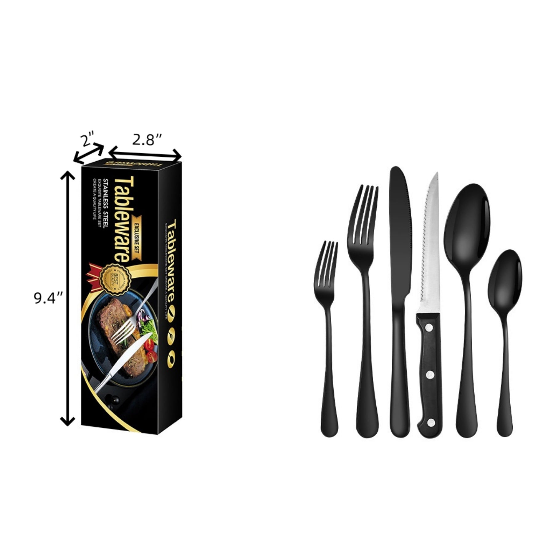 24-Piece Black Silverware Stainless Steel Cutlery Set