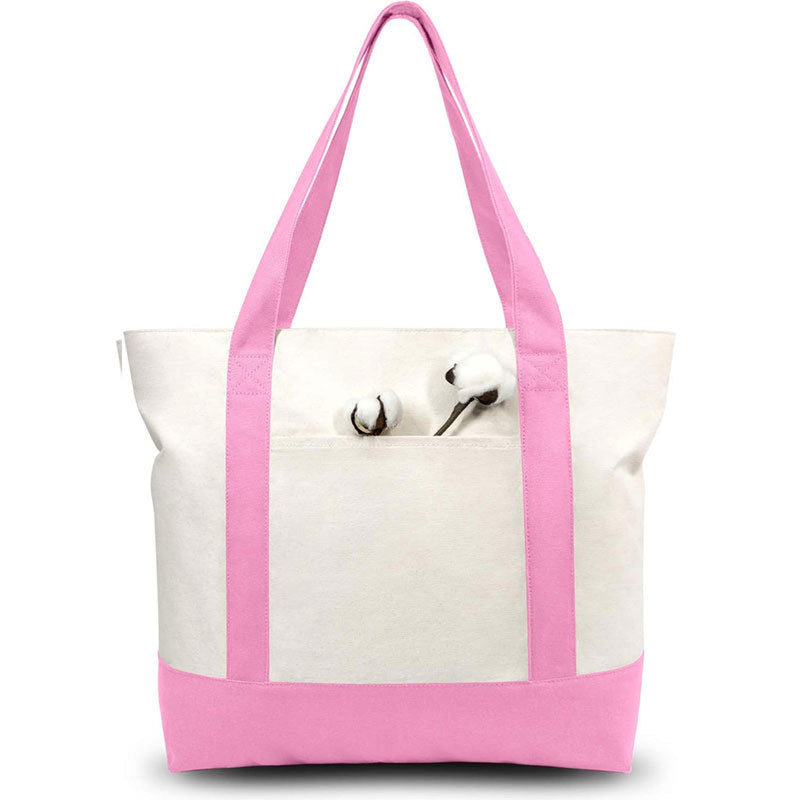 Canvas Tote Bag with Zipper External Pocket Reusable