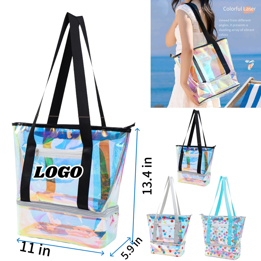 PVC Holographic Wet Dry Beach Bag Separate Shoe Compartment