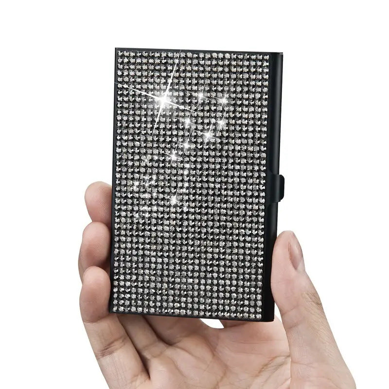 Rhinestone Business Card Holder Sticking Diamond Business Card Box