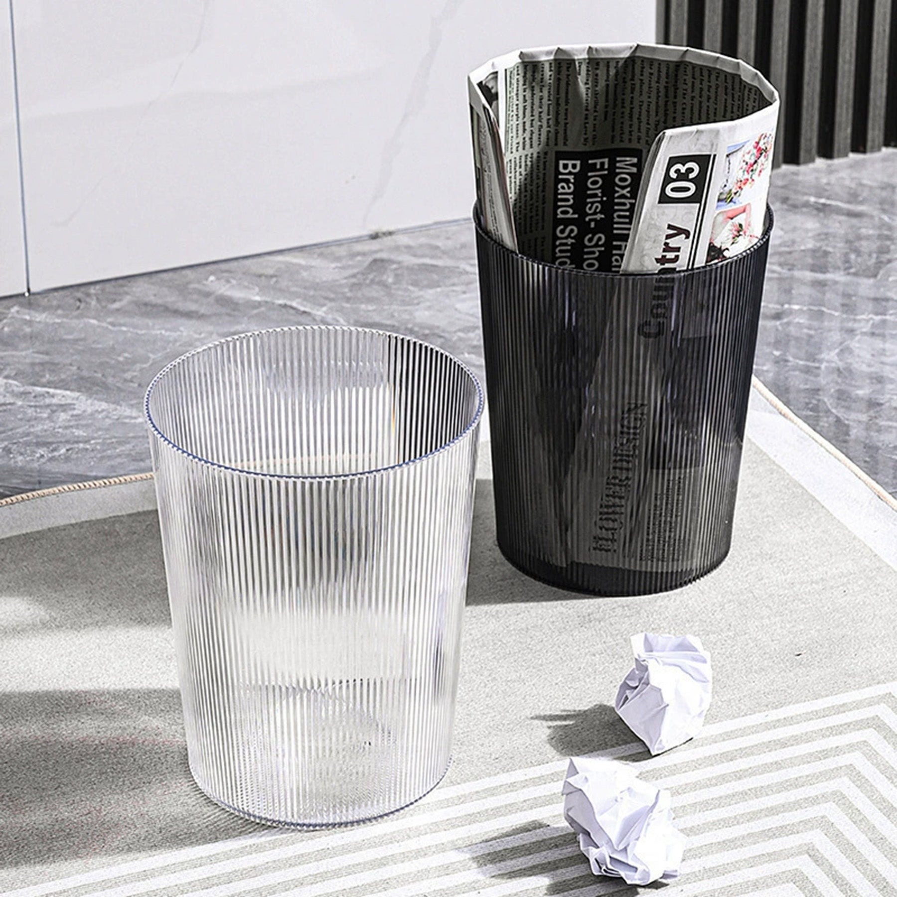 Transparent Striped Trash Cans