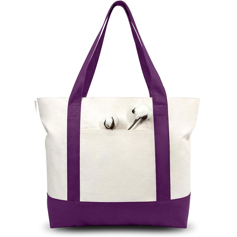 Canvas Tote Bag with Zipper External Pocket Reusable