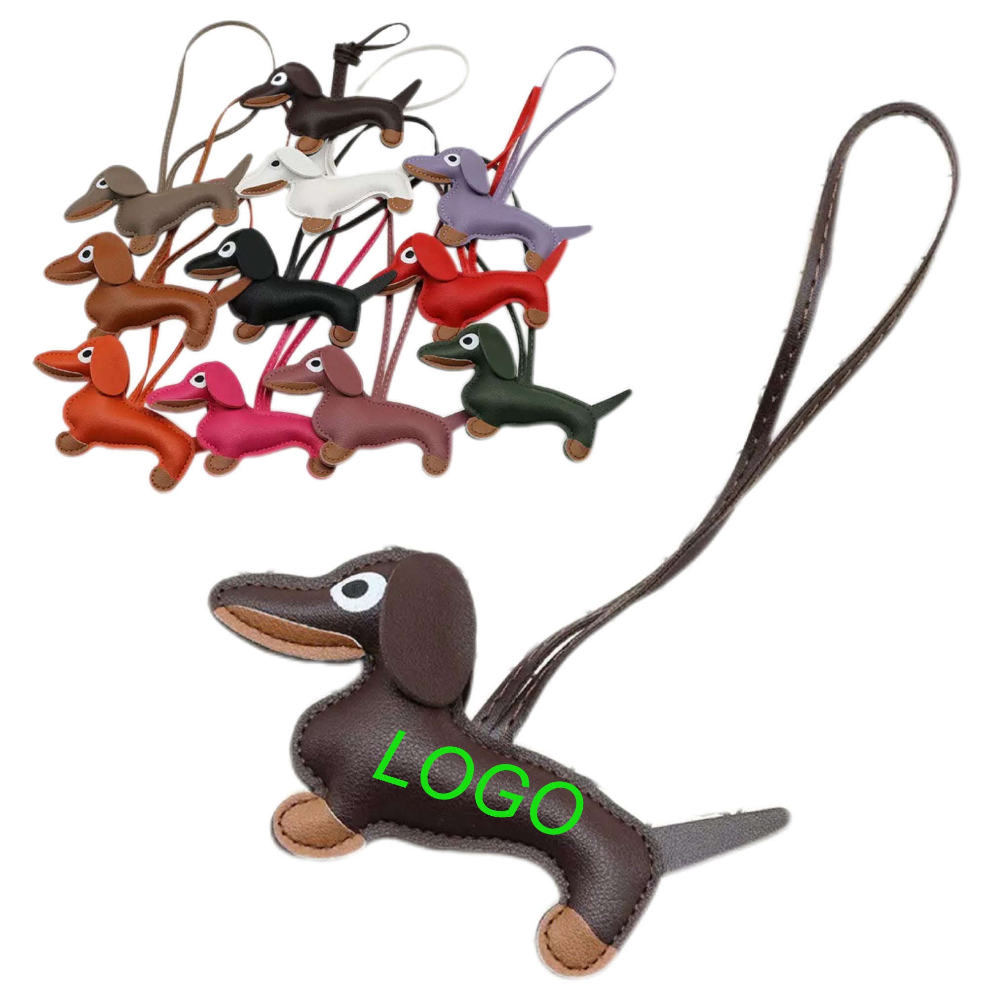 PU Leather Dachshund Keychain Bag Charm Car Ornament