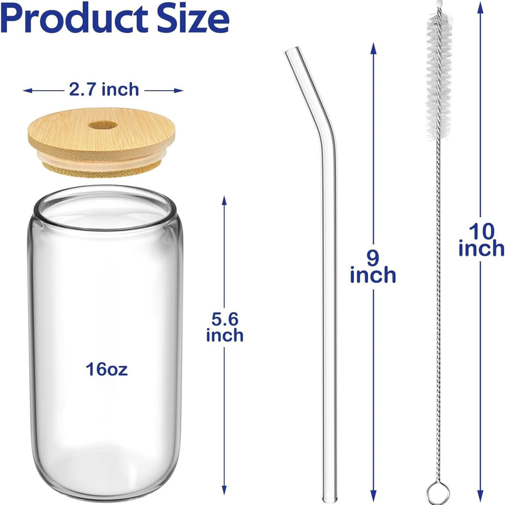 16oz Drinking Glasses With Bamboo Lids And Glass Straw