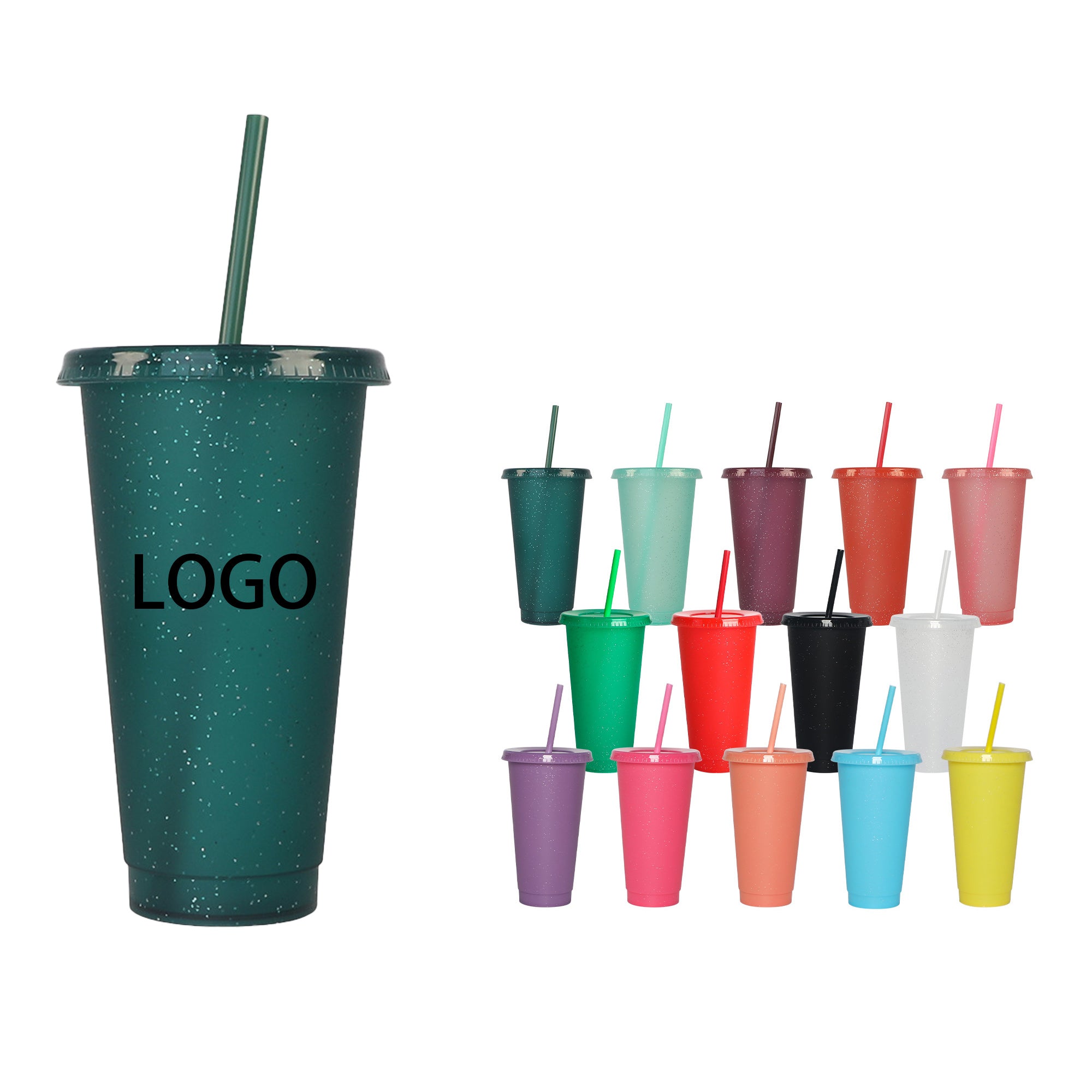 Large-Capacity PP Plastic Iridescent Glitter Cup with Straw