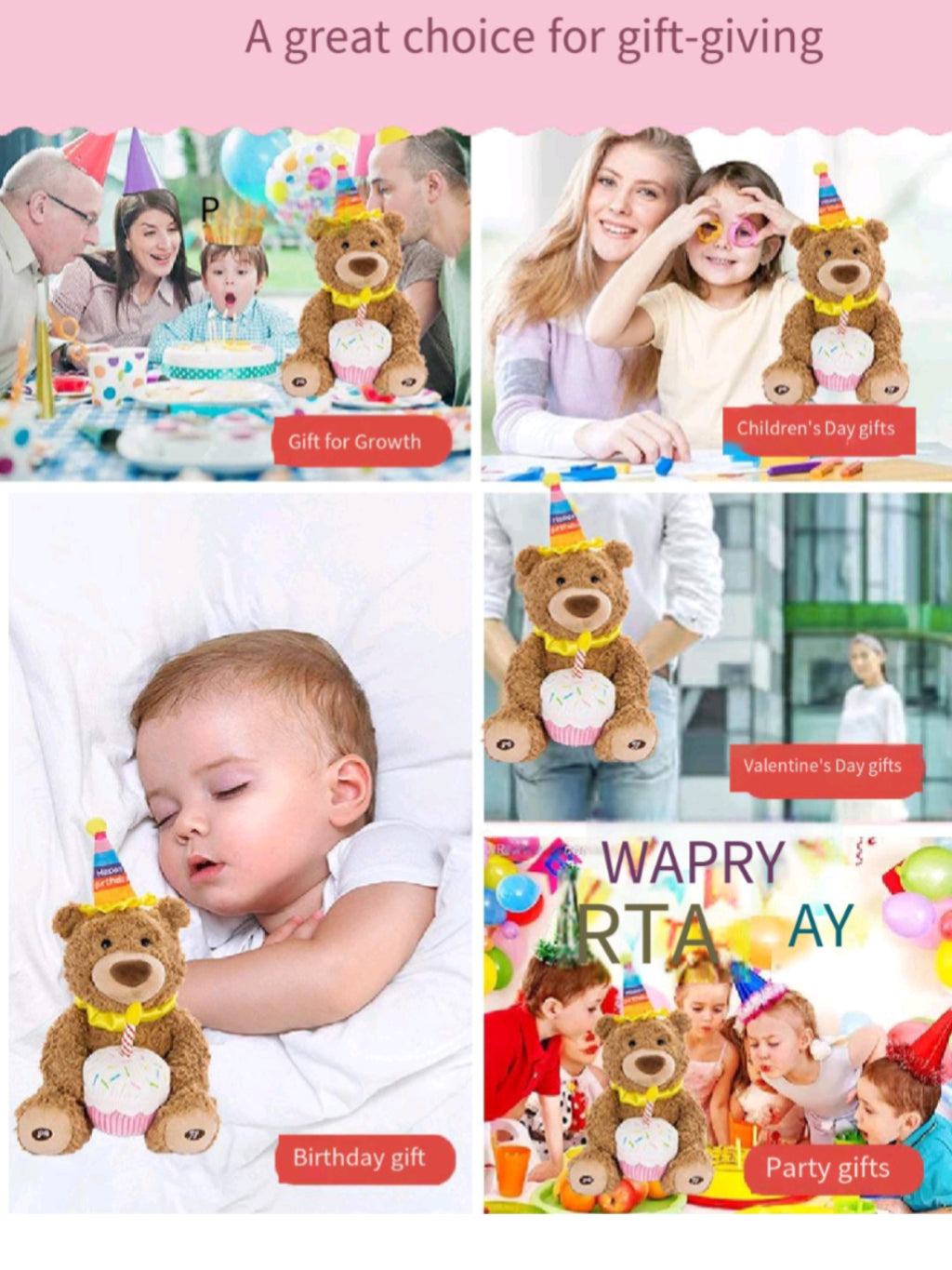 Birthday Singing Teddy Bear Plush Toy Cake Companion Gift