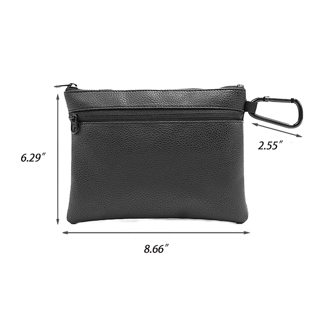 Large PU Leather Golf Accessory Bag w/Zipper Closure & Metal Carabiner