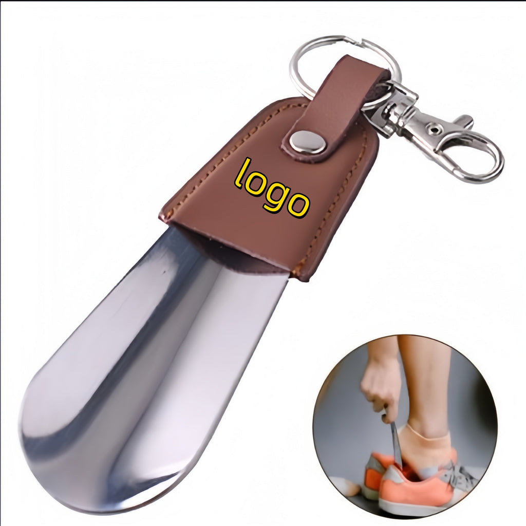 PU Leather Shoehorn Portable Shoe Horn Keychain Metal Shoe Lifter