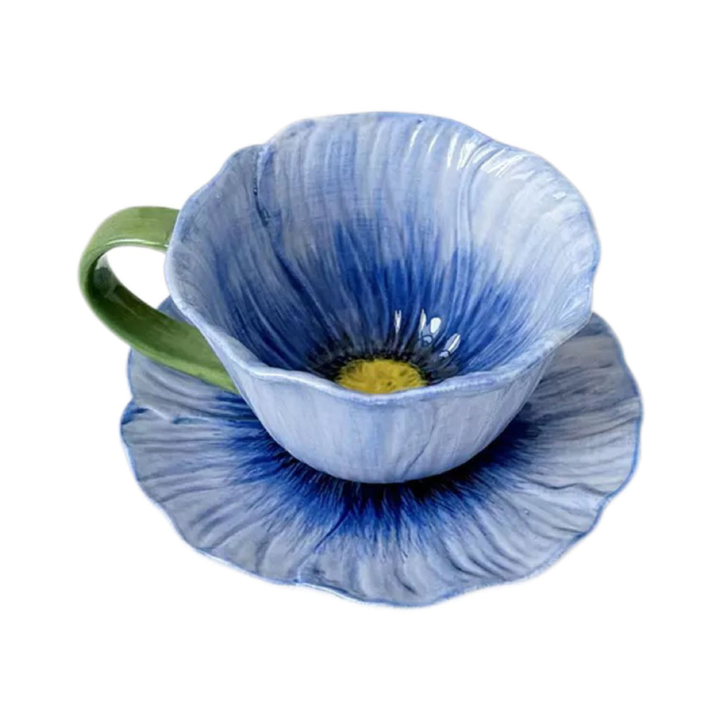 12 Oz. Handmade Floral Ceramic Coffee Cup Saucer Set