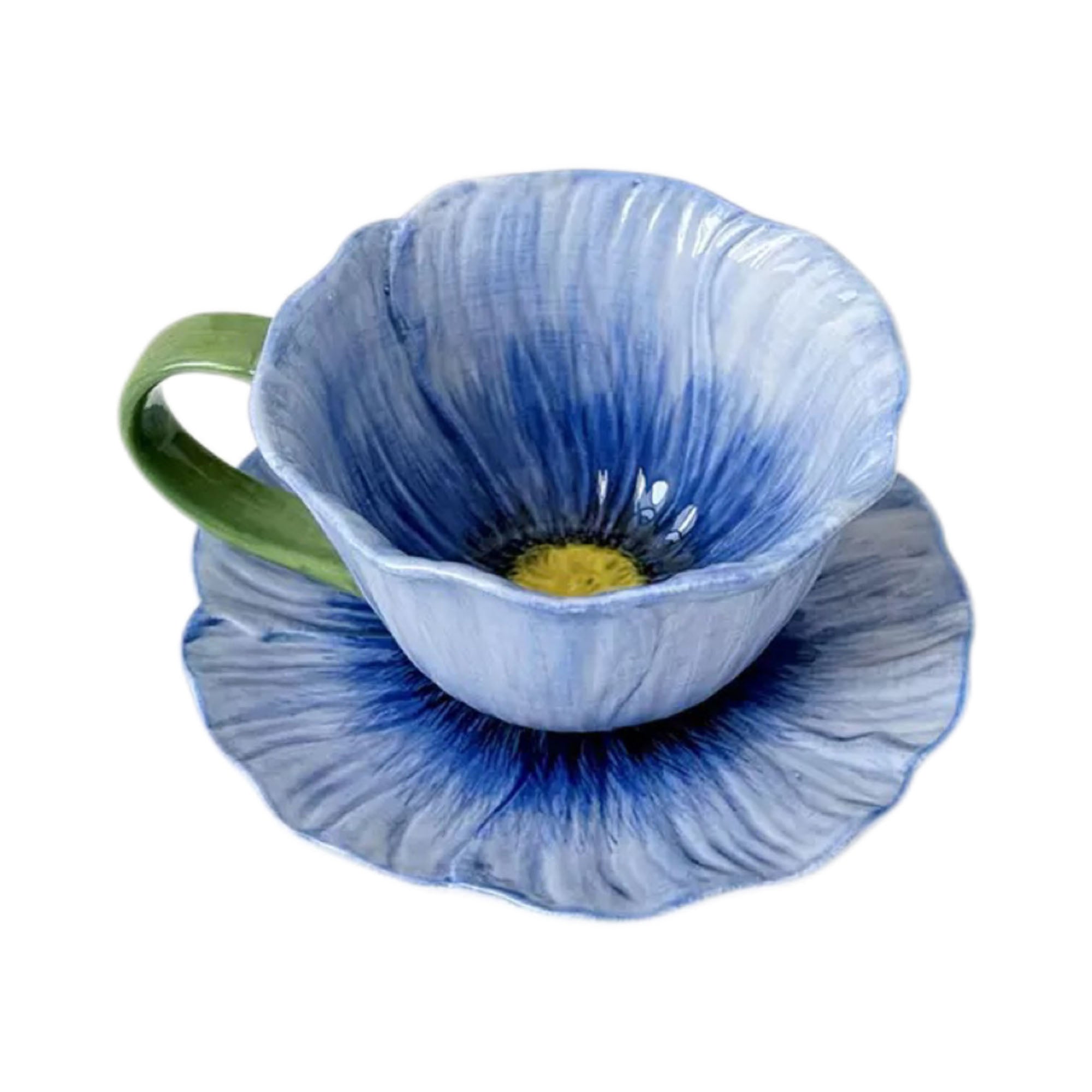 12 Oz. Handmade Floral Ceramic Coffee Cup Saucer Set