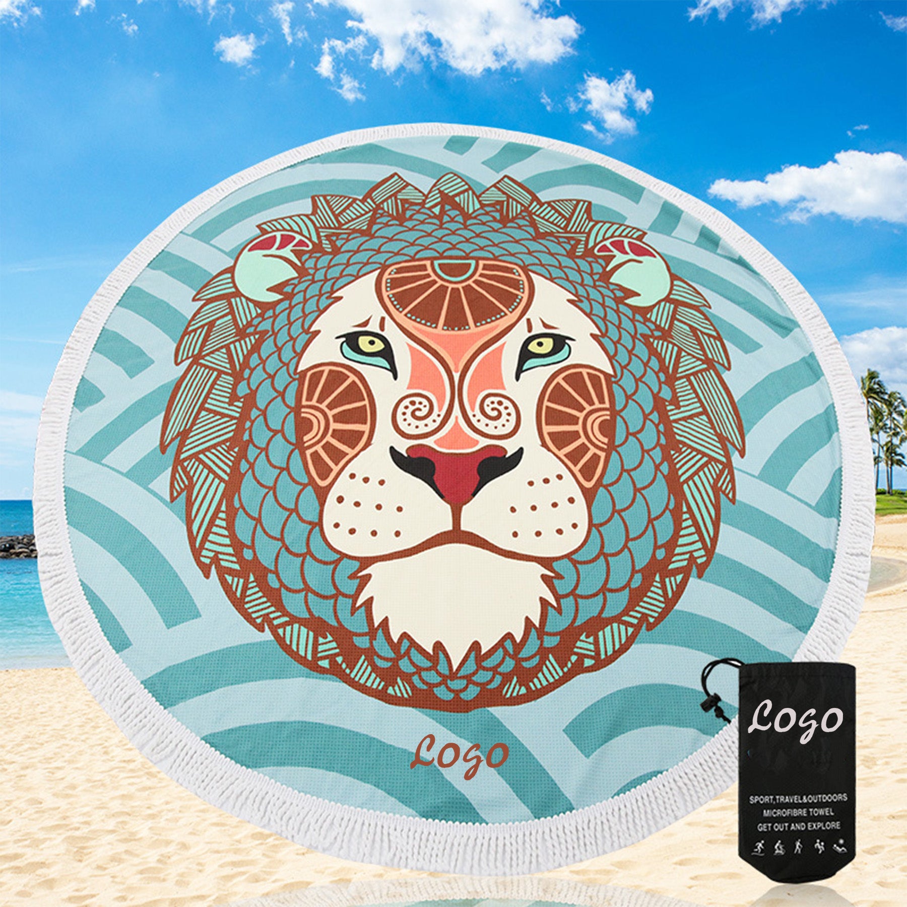 Customizable Pattern Round Beach Towel With Tassels