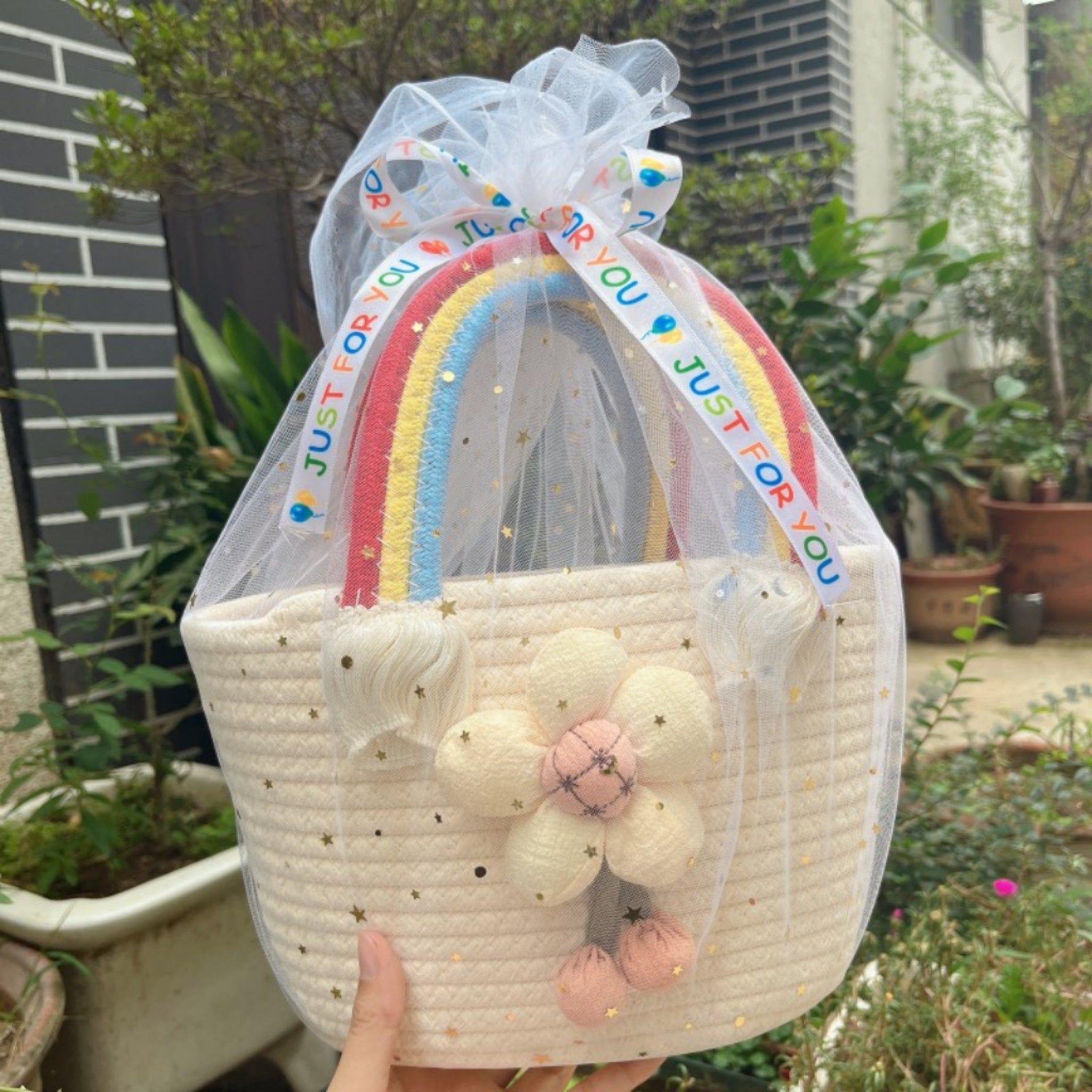 Rainbow Woven Baby Shower Keepsake Gift Basket