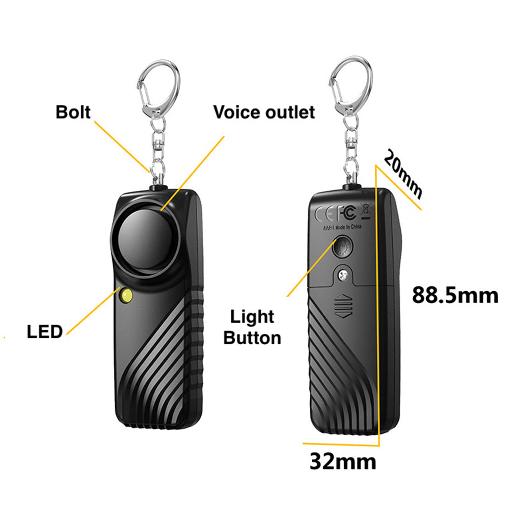 Unremovable Keychain Latch Led Anti-Wolf Alarm