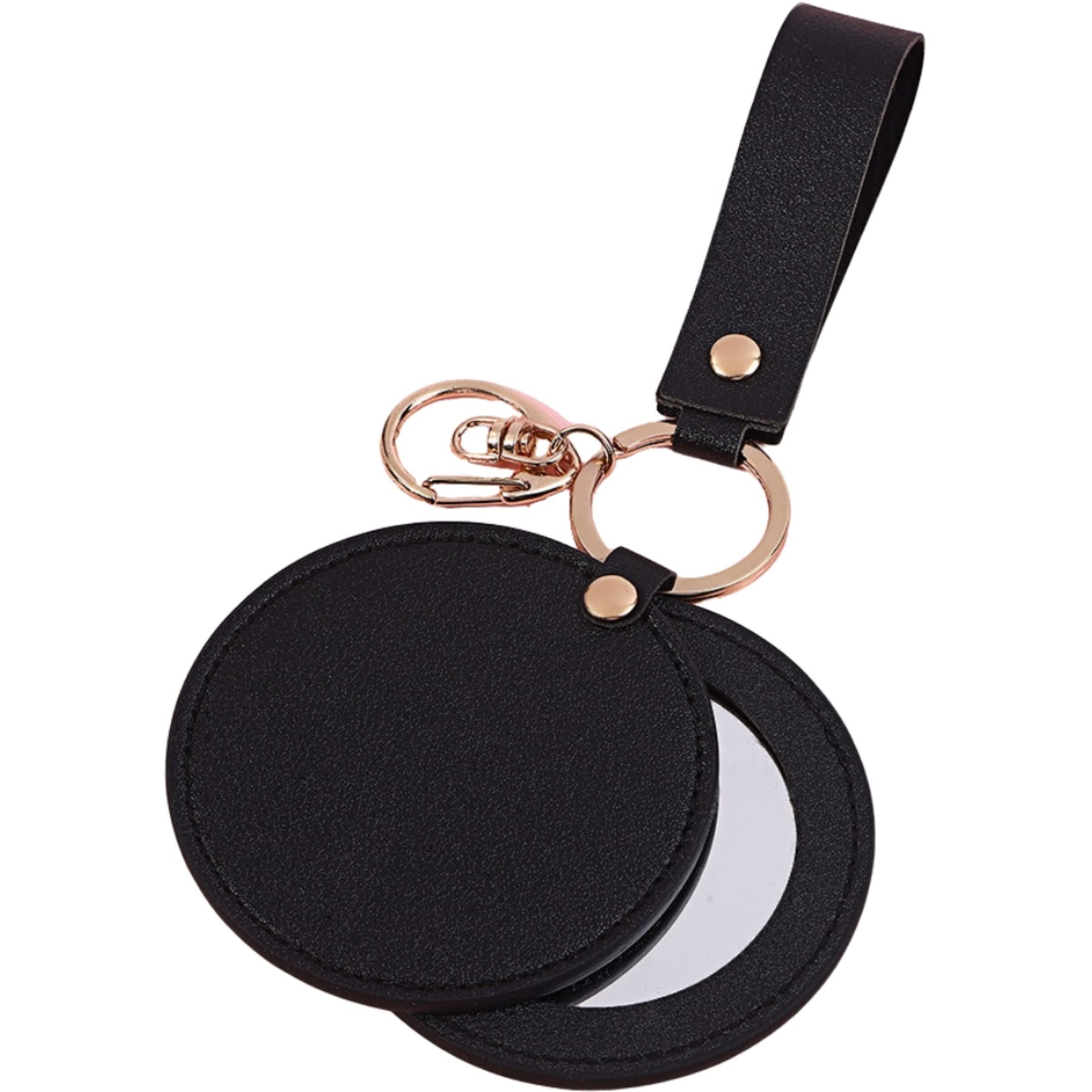 Round Leather Mirror Keychain