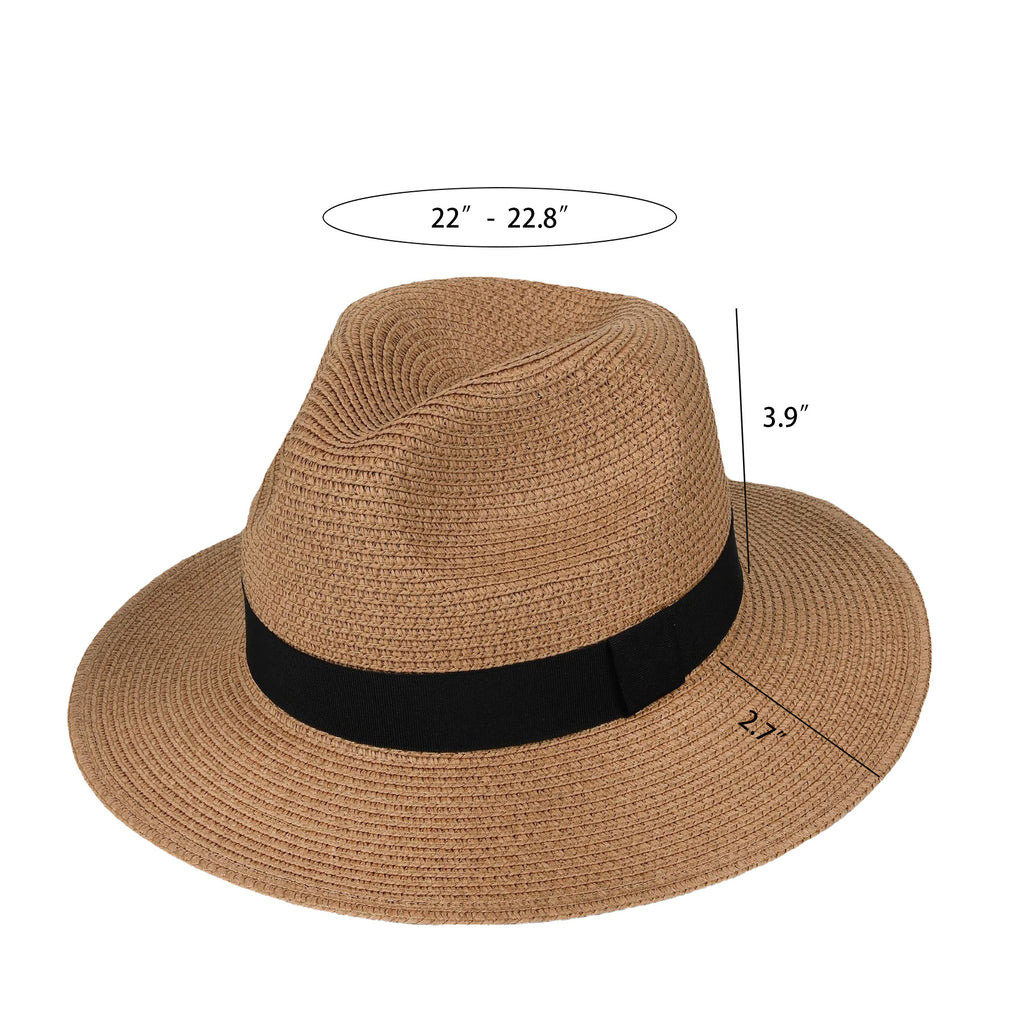 Unisex Travel Straw Panama Hat Summer Wide Brim Straw Hat