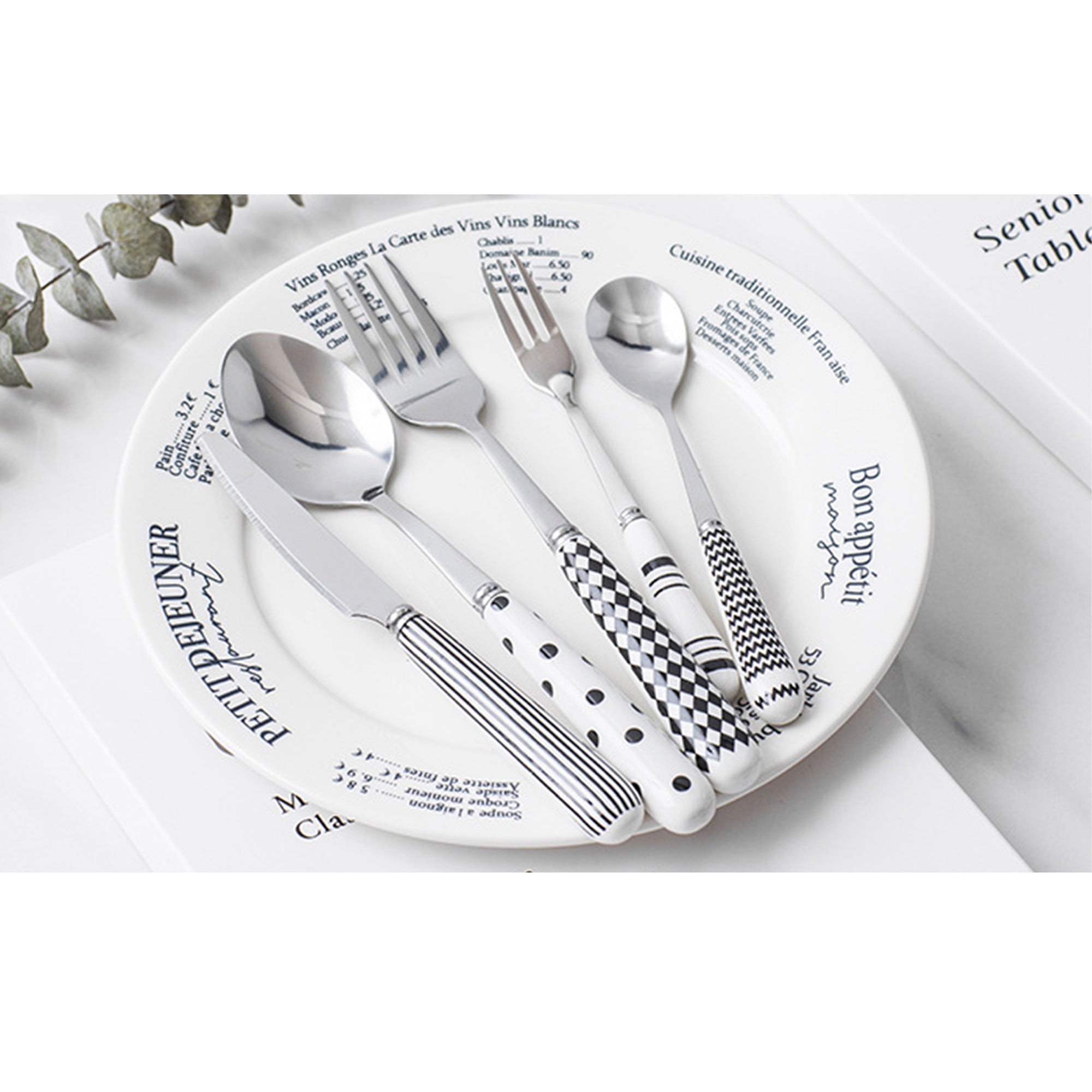 5 Pcs Stainless Steel Flatware Set With Ceramics Handle