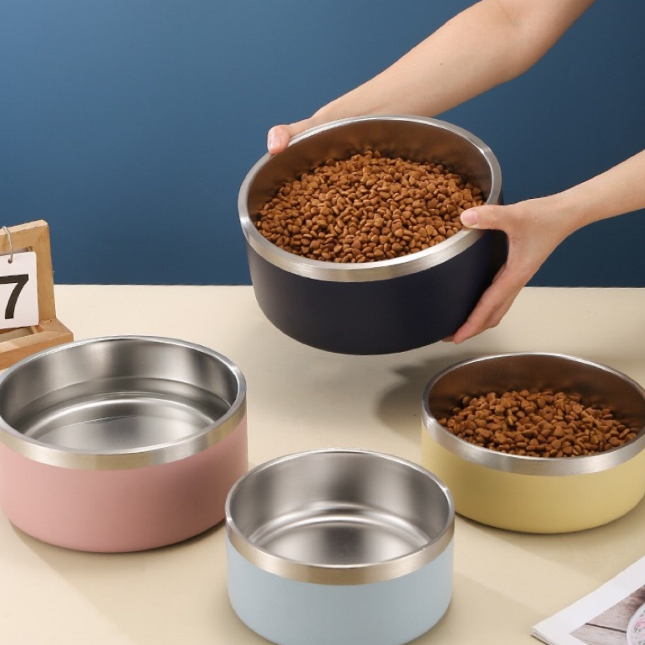 42 Oz 304 Double-Layer Thickened Large-Capacity Pet Bowl