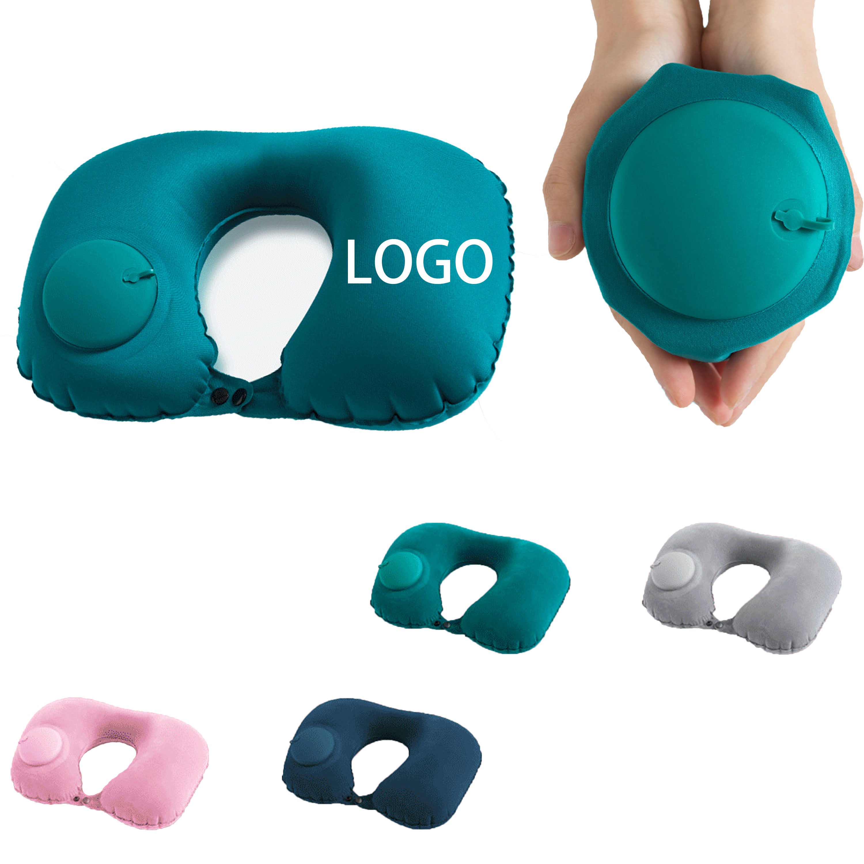 Customizable Press-Fit Inflatable U-Shape Travel Neck Pillow