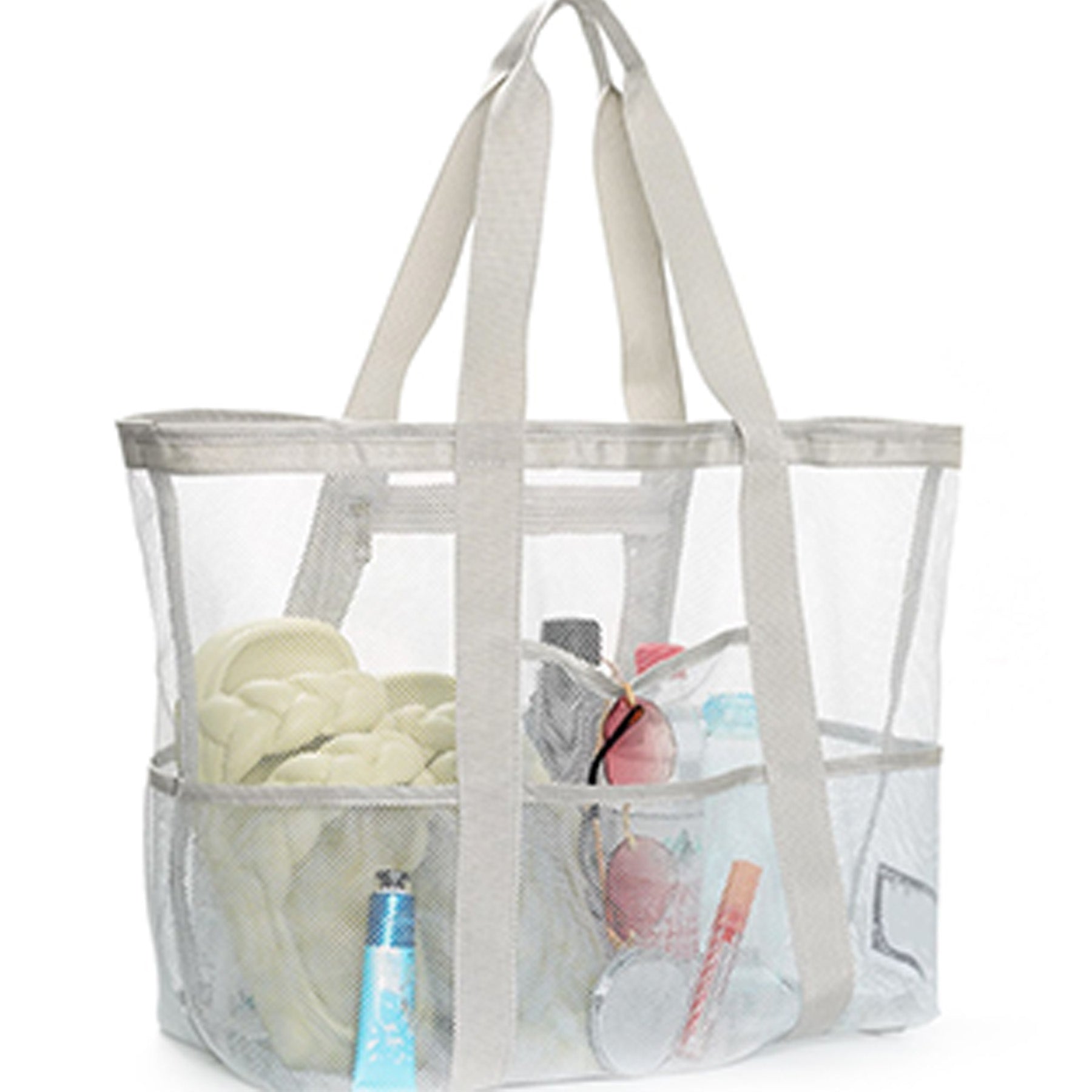 Large Mesh Beach Tote with Zipper Pocket for Pool Toys