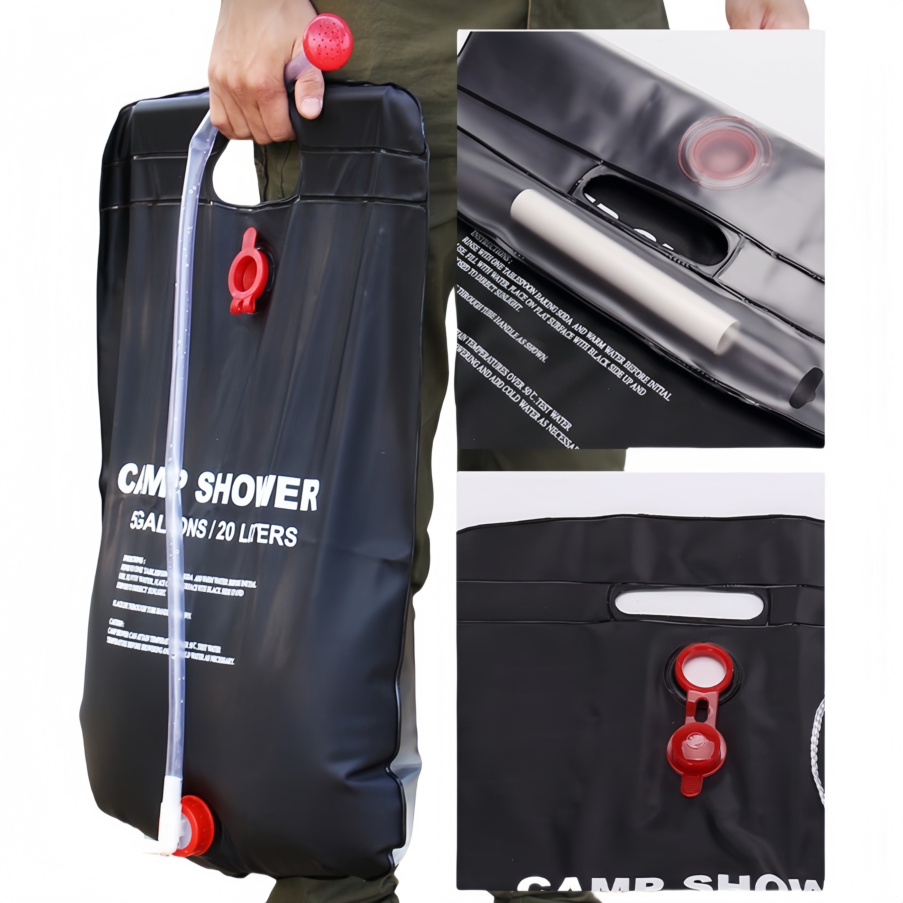 20L Outdoor Camping Shower Bag With Hose And On-Off Switchable Shower