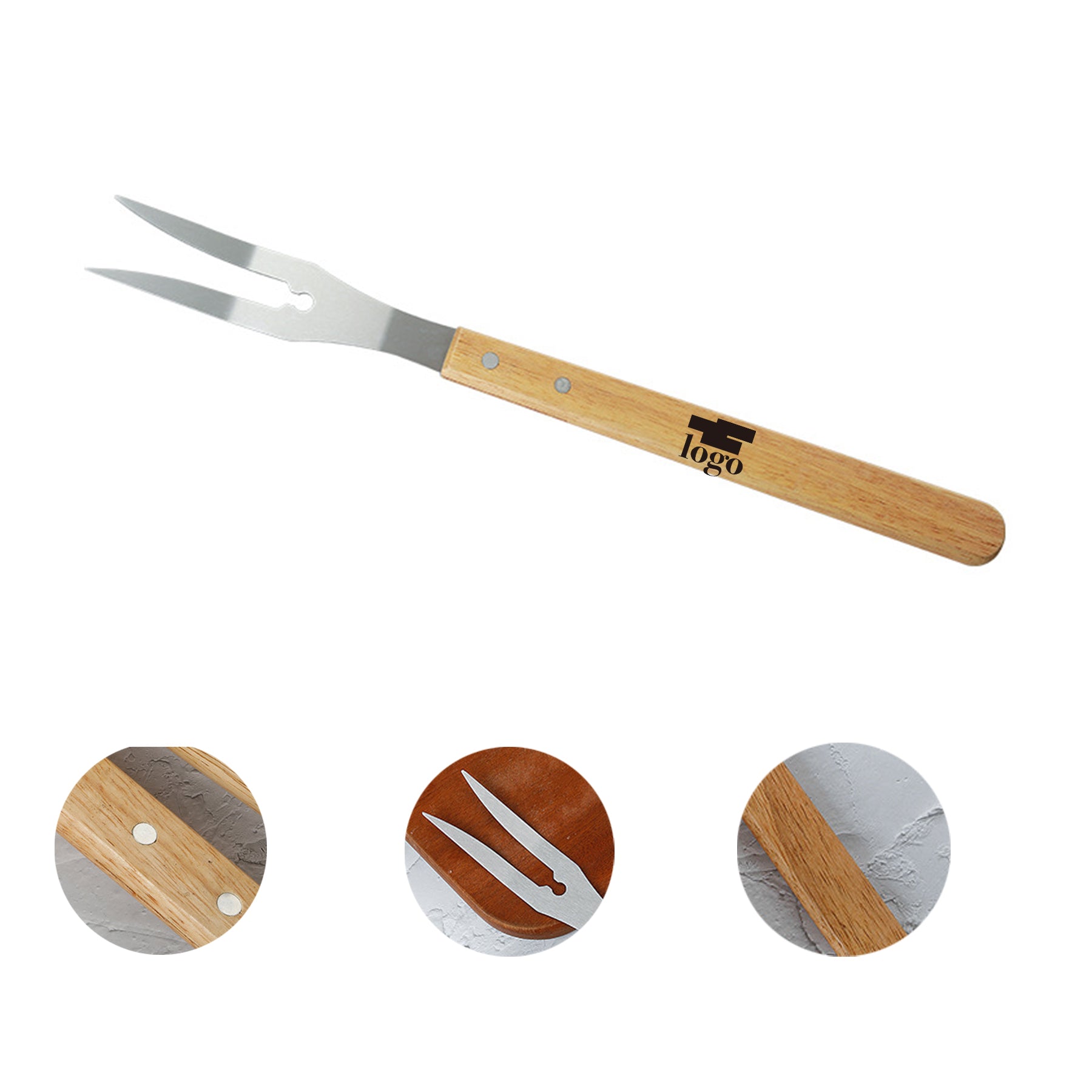 Picnic Barbecue Wooden Handle Stainless Steel Fork
